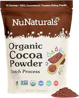 NuNaturals Premium Organic Cocoa Dutch Process Powder for Baking, Non-GMO, Fair Trade, 1 LB
