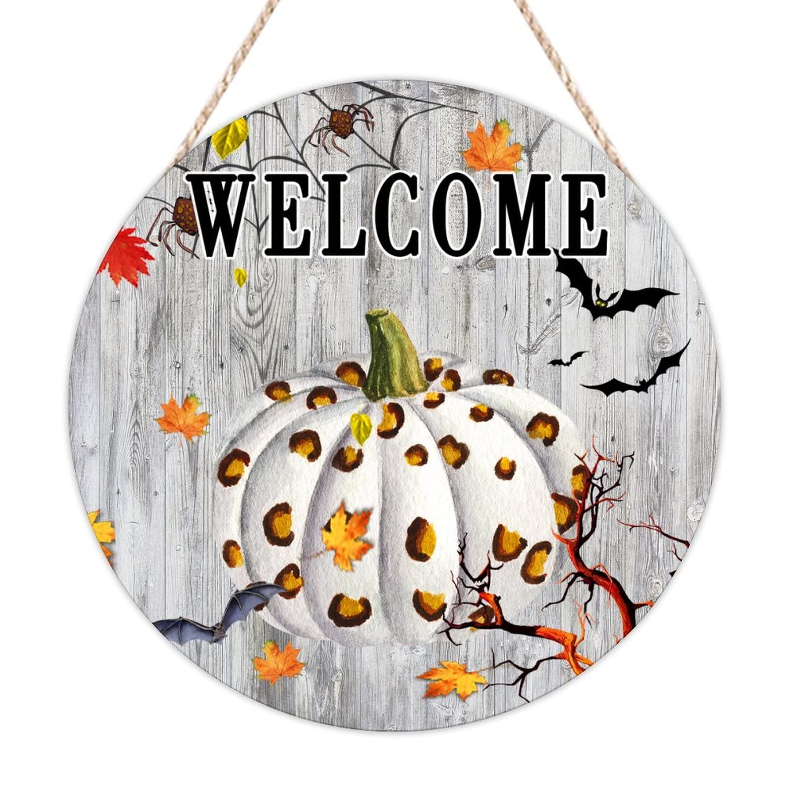 Panneau bienvenue d'Halloween en bois 30cm déco citrouille fantôme
