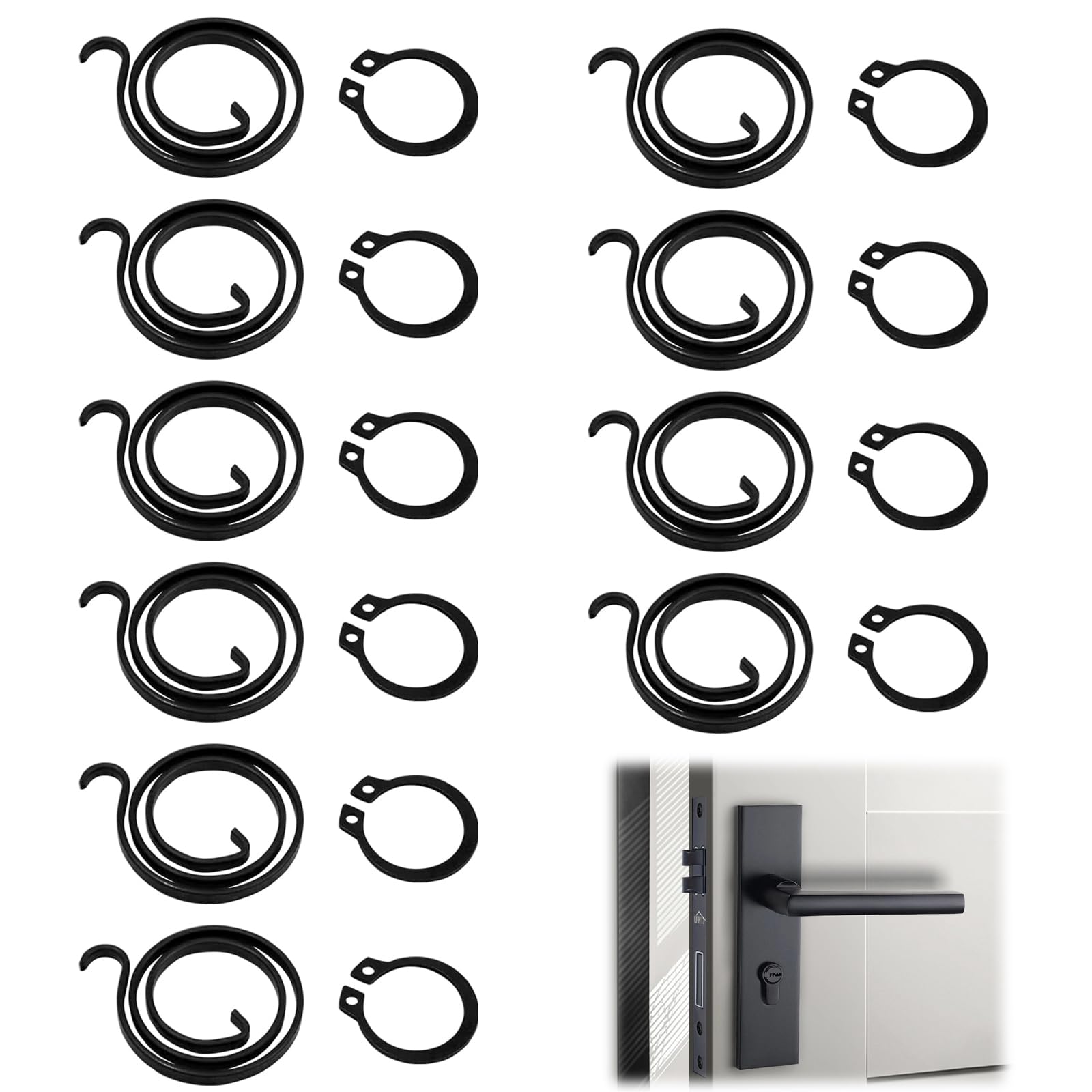 DEFIYEAR 10 PCS Door Handle Springs Replacement Kit, Northern DIY Door Handle Spring with 2 Thick 2-Turn Coils 10 Circlips for Easy Internal Repair and Smooth Operation