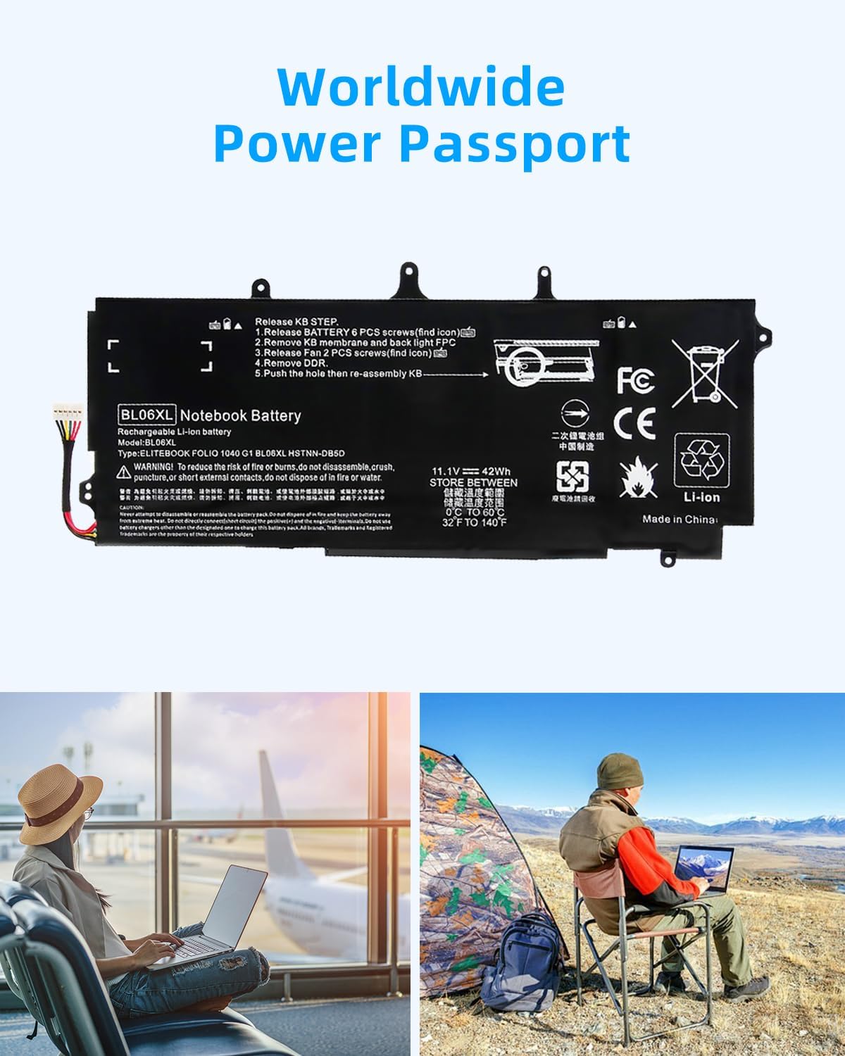 42Wh BL06XL Replacement Laptop Battery for HP BL06042XL HSTNN-DB5D HSTNN-W02C F450 F450C 722236-171 722236-2C1
