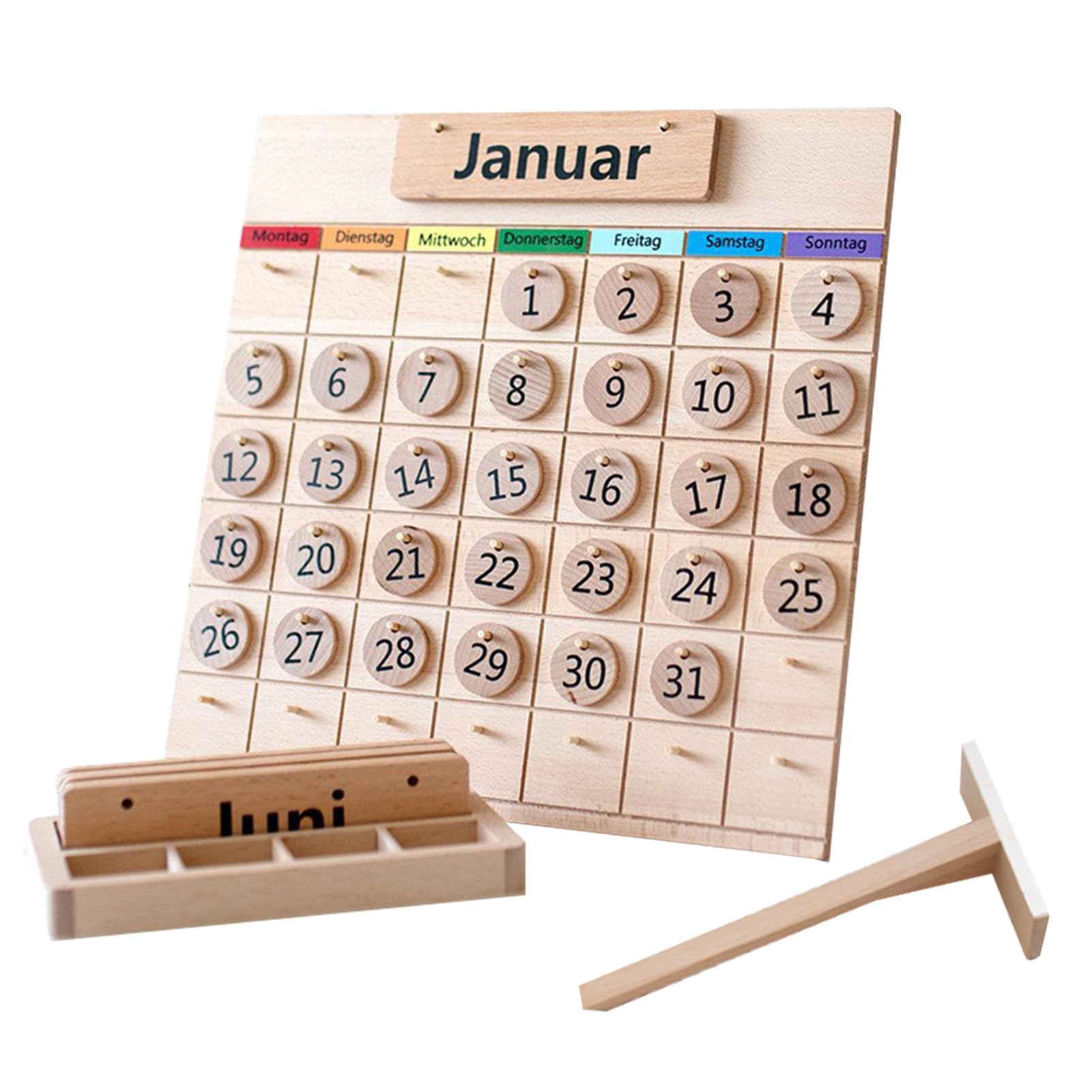 Calendario perpetuo de madera, calendario de madera para niños, calendario magnético de juguete de madera, estaciones de aprendizaje para niños, meses y días del año
