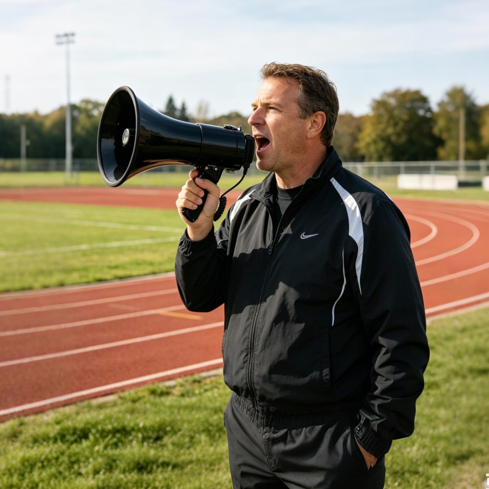 Mégaphone avec Bluetooth & Sirène, Portée de 2000m, Mégaphone Portatif avec Microphone Amovible, Haut-Parleur Rechargeable avec Sirène pour Événements Extérieurs, Contrôle de Foules, Sport