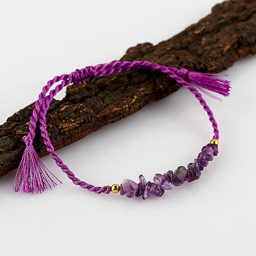 Miniatura 2 de Natural Amethyst Chips Braided Bracelet, Energy Healing Crystals, Birthday, Gift for Her, Resizable Hand Braid Rope Thread Protection Bracelet for