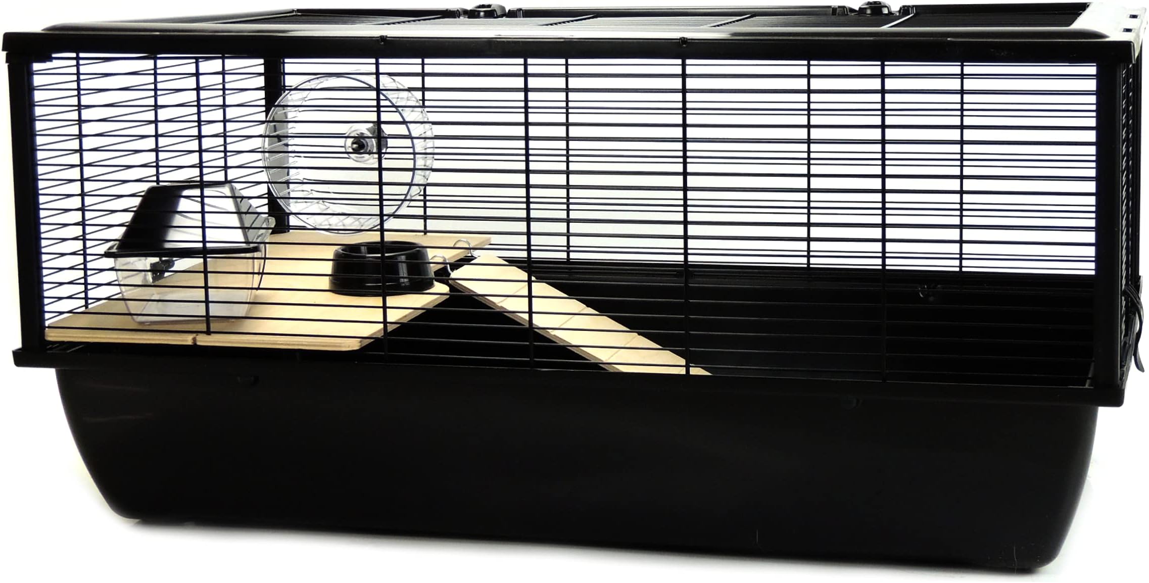 Grosvenor Rat and Hamster Cage with Wooden Shelf and Ladder, Large, 78 x 48 x 36 cm, Black