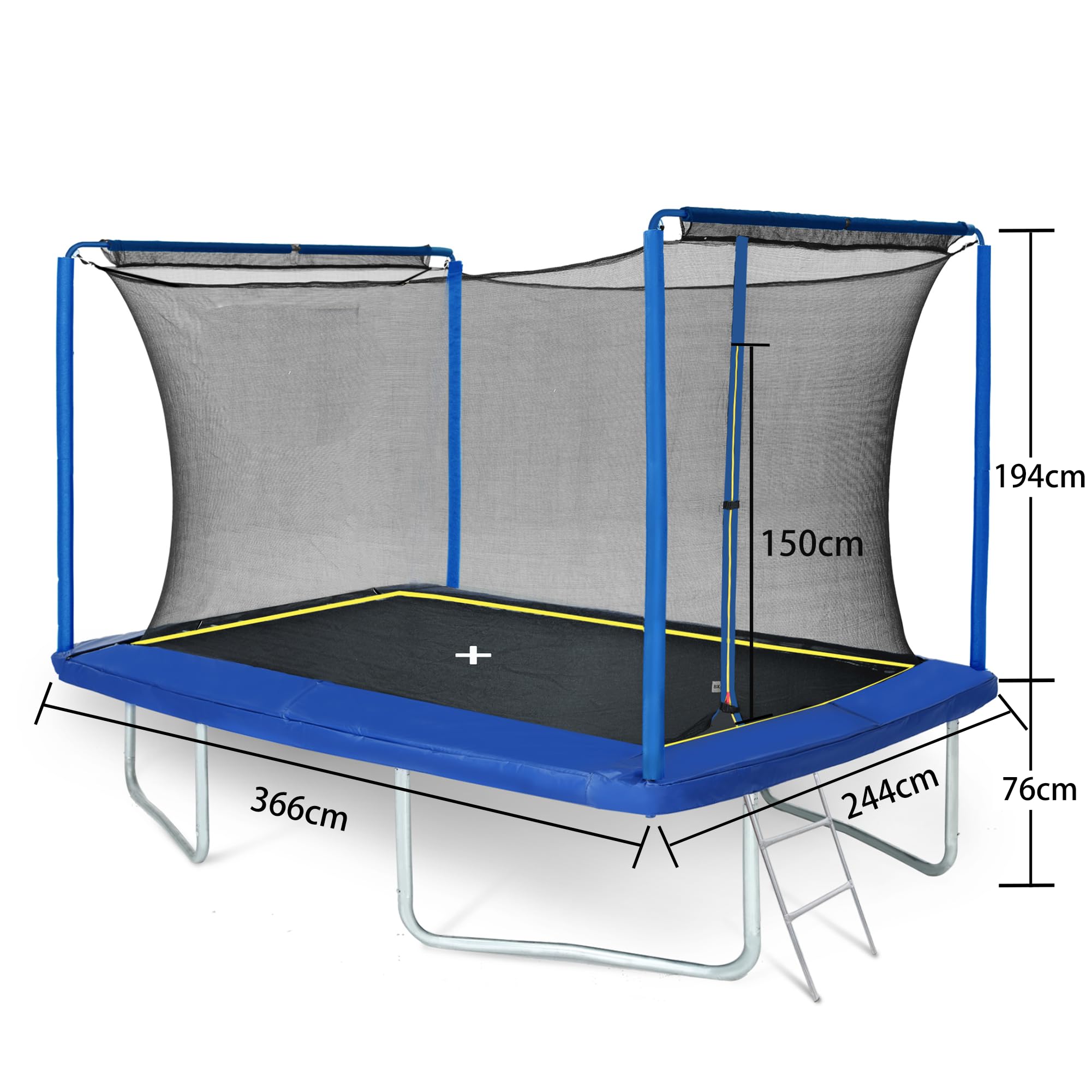 Generisch Trampolino rettangolare da 244 x 366 cm con rete di sicurezza, imbottitura dei bordi resistente ai raggi UV, struttura robusta resistente alle intemperie, adatto per giardino e più utenti