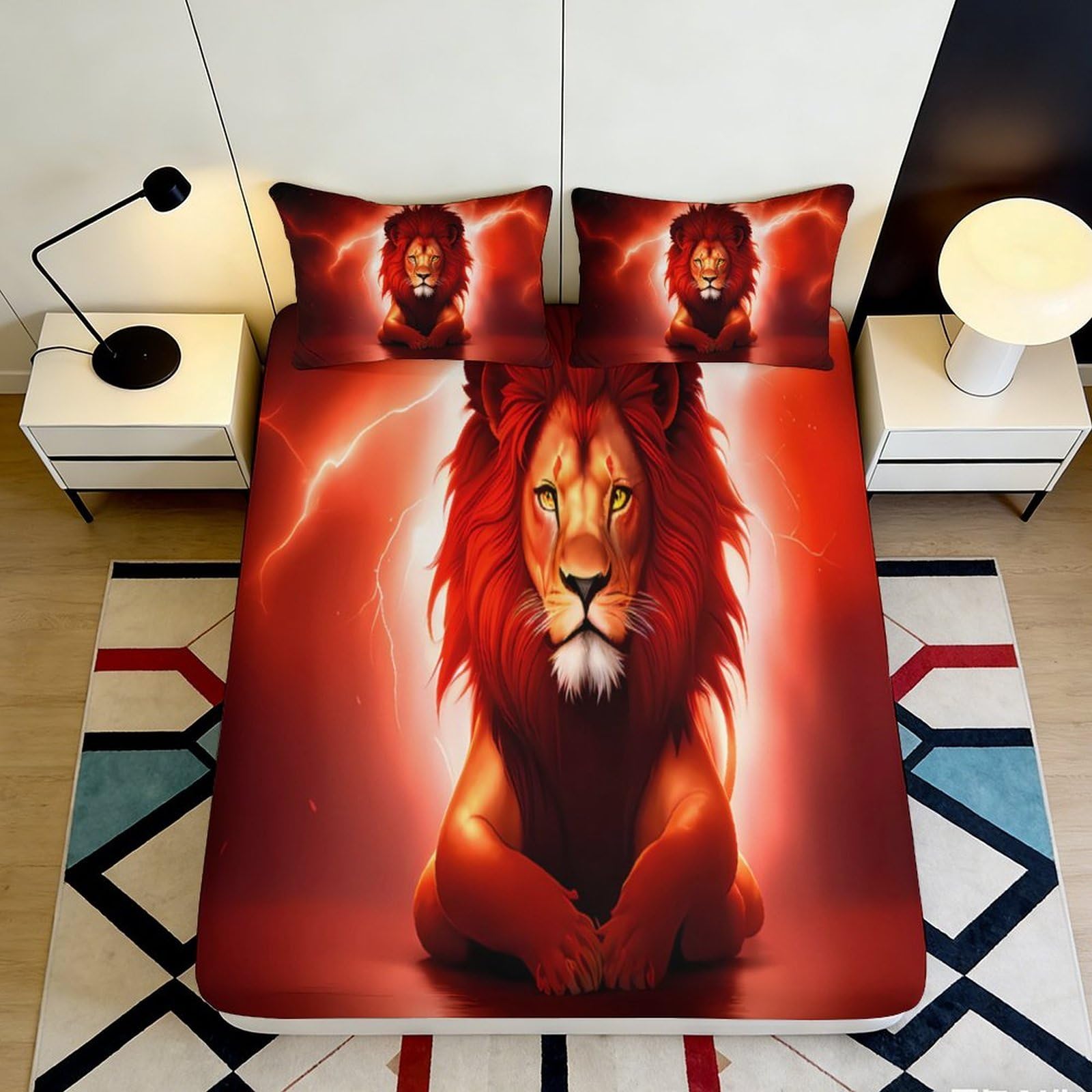 Jqzkxnhpbr Style-7 3D Printed Lion Lightning Fitted Sheet Microfiber Soft Red Animal Bed Cover For Bedroom Dorm Mattress Decor 90X200x25cm
