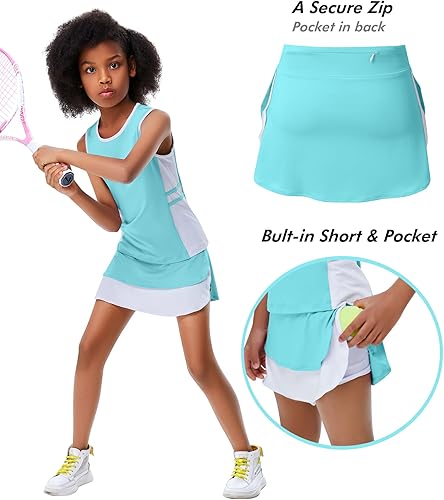 Miniatura 2 de Traje de golf y tenis para niños y niñas, vestido sin mangas, camiseta sin mangas, pantalones deportivos, con bolsillos cortos, 3-12 años