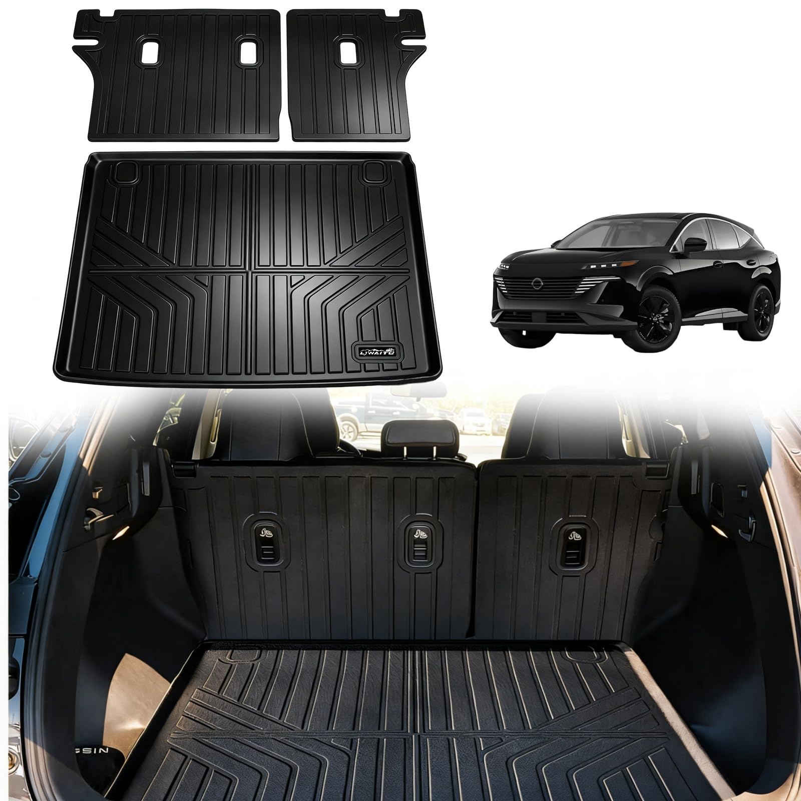 LJWAITO Floor Liners & Cargo Liners & Backrest Mat for 2016-2025 2026 Dodge Durango 6 Seats-2 Row Bucket Seat，TPE All Weather Protection Car Floor Mats with Trunk Mat Covering The Backrest — view 10