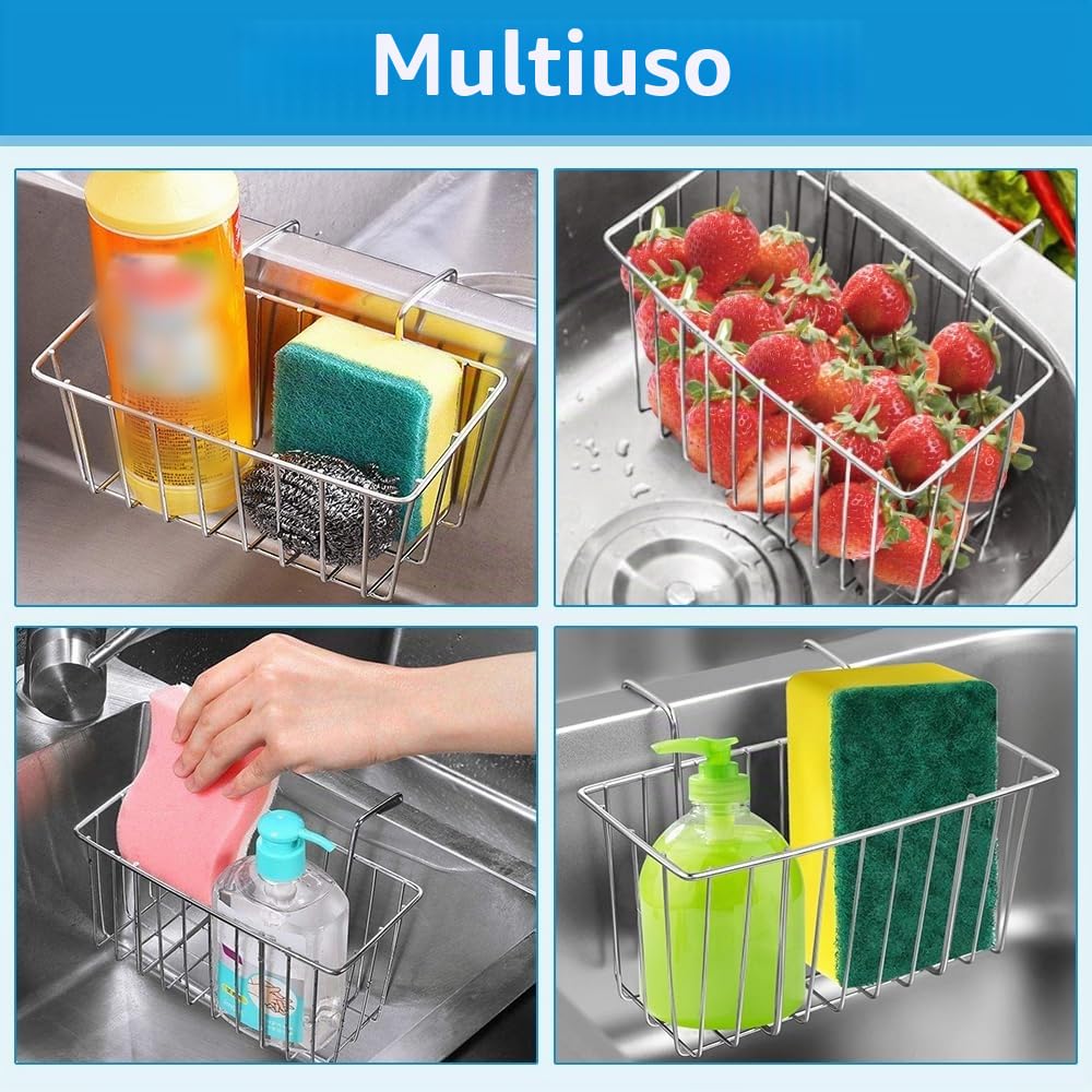 ADERTOS Porta Spugne da Cucina In Acciaio Inox 304, Portaspugne per Lavello Cucina da Appendere, Organizer per Lavello Cucina per Spugne, Spazzole, 7,67 * 3,54 * 4,53 Pollici