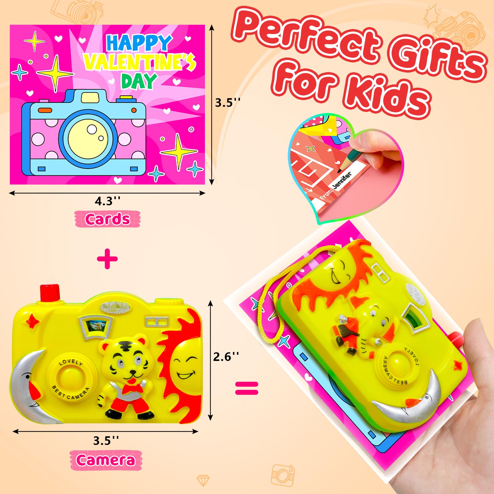 Valentinstagskarten für Kinder, Klassenzimmer, 24-teiliges Kamera-Spielzeug-Set, Tiermuster, Sucher, Kinder, Grußkarten, Valentinstag, Klassenzimmer, Schule, Austausch, Preise, Jungen, Mädchen