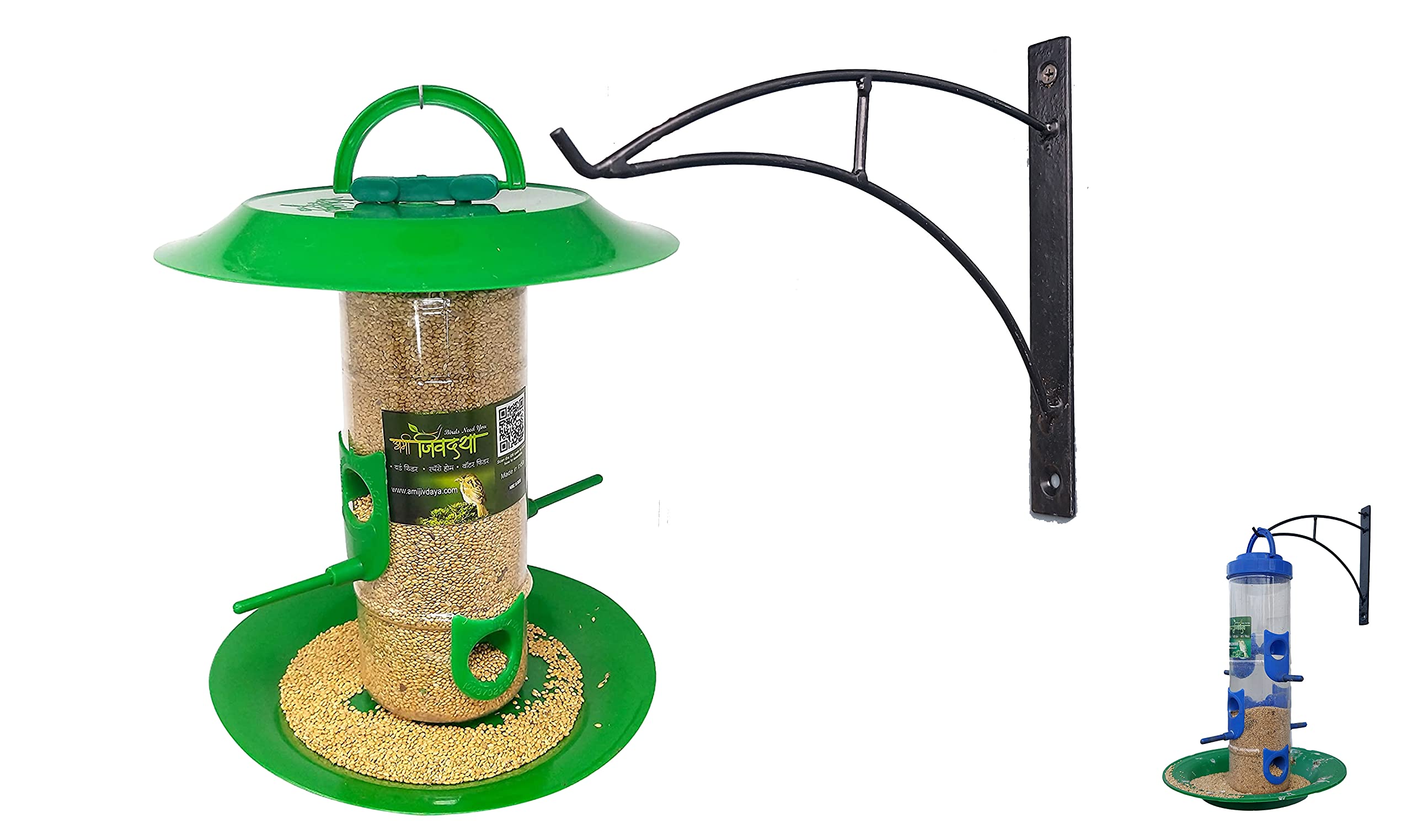 Amijivdaya Hanging Medium Hut Bird Feeder with Wall Mount Black Metal Stand 1 Piece_Green (B09GPJFGYD) Amazon Price History, Amazon Price Tracker