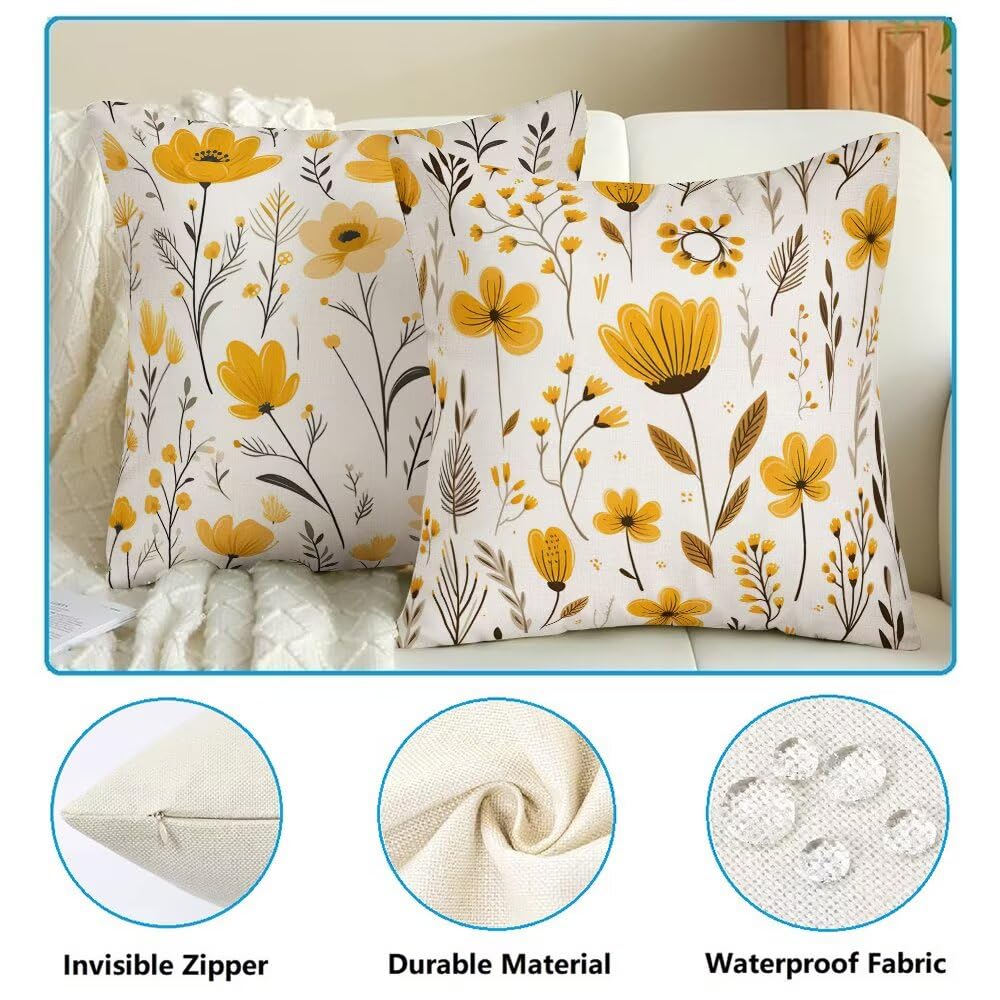 Federe Cuscini da Esterno Impermeabili 65x65 Giallo Copri Cuscini per Divano Floreale Federa Cuscino Primavera Decorativi Copricuscini per Divano Giardino Soggiorno Copricuscino Set di 2 (IU151)