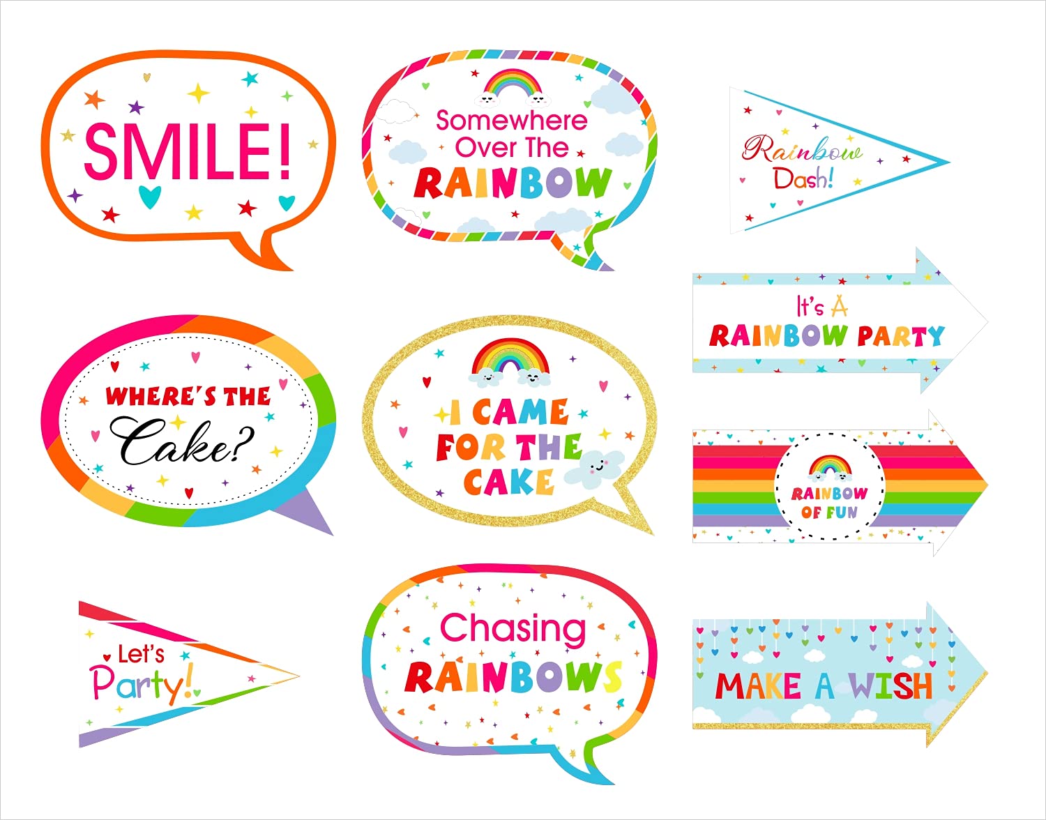 Theme My Party 10Pcs Rainbow Photo Booth Props with Stick, Cloud Theme Selfie Props, Sunshine Birthday Party Supplies, Colored Photography Props