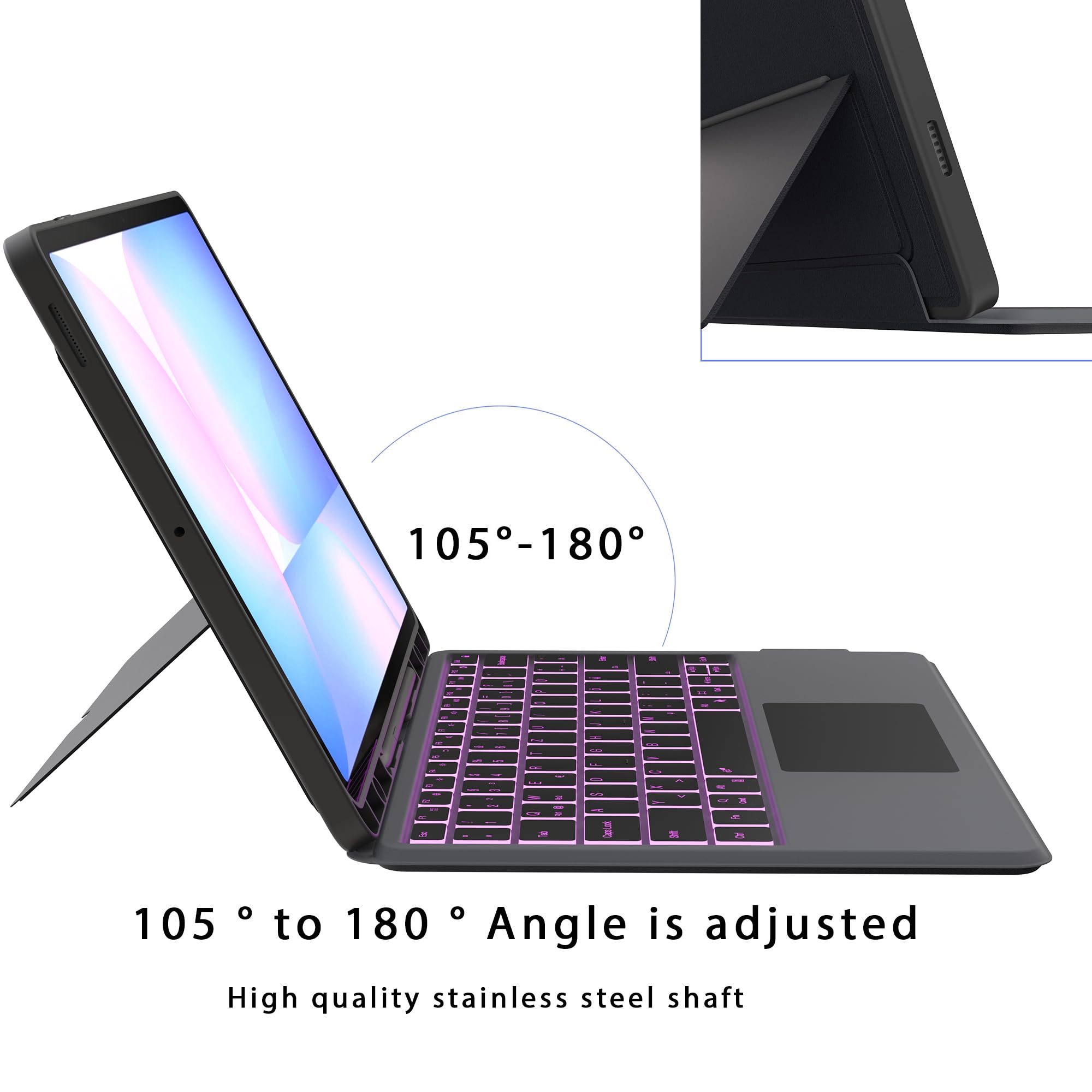 für Samsung Galaxy Tab S10 FE+ Plus 13.1 Zoll Hülle mit Tastatur: Tab S10fe+ Plus 2025 Deutsches QWERTZ-Layout Tastatur mit Touchpad | 7-Farbige Beleuchtung Kabellose Tastaturen Hülle mit Pen Halter