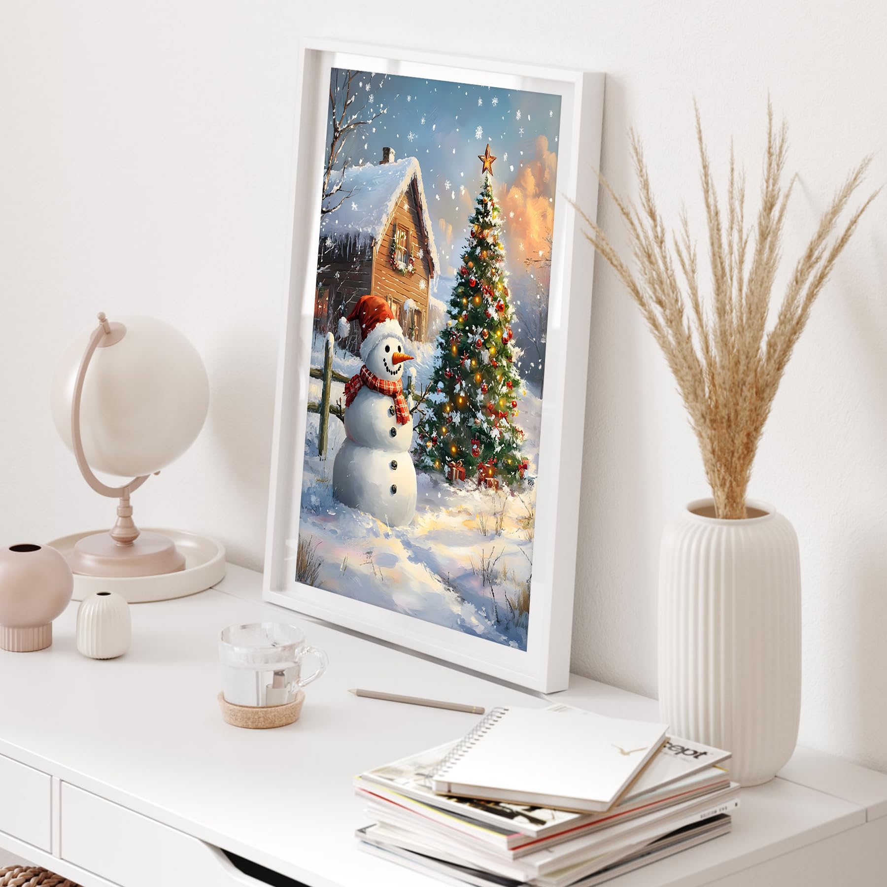 HEIBAGO Cloches De Noël Diamond Painting Pour Adulte, 5D Paysages Diamond Painting Complet Diamant Kit, DIY Diamant Broderie Strass Point De Croix Noël Cristal Painting Pour Murale Décoration 30x40cm