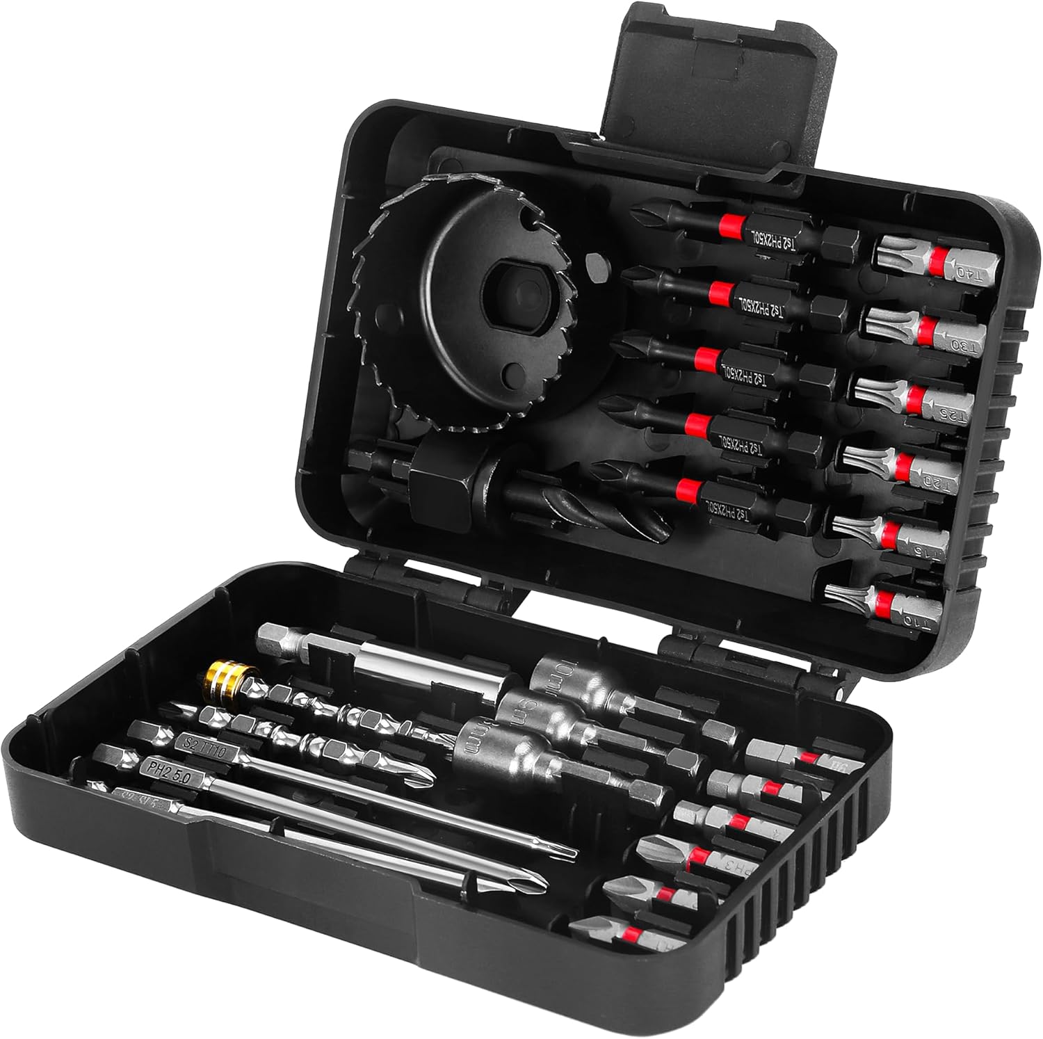 HUHAO Magnetic Nut Driver Set 27PCS, PH2 Impact Driver Bit Set, Deep Nut Drivers for Impact Drill,Extension Rod, Hole Opener, Nut Driver with Case