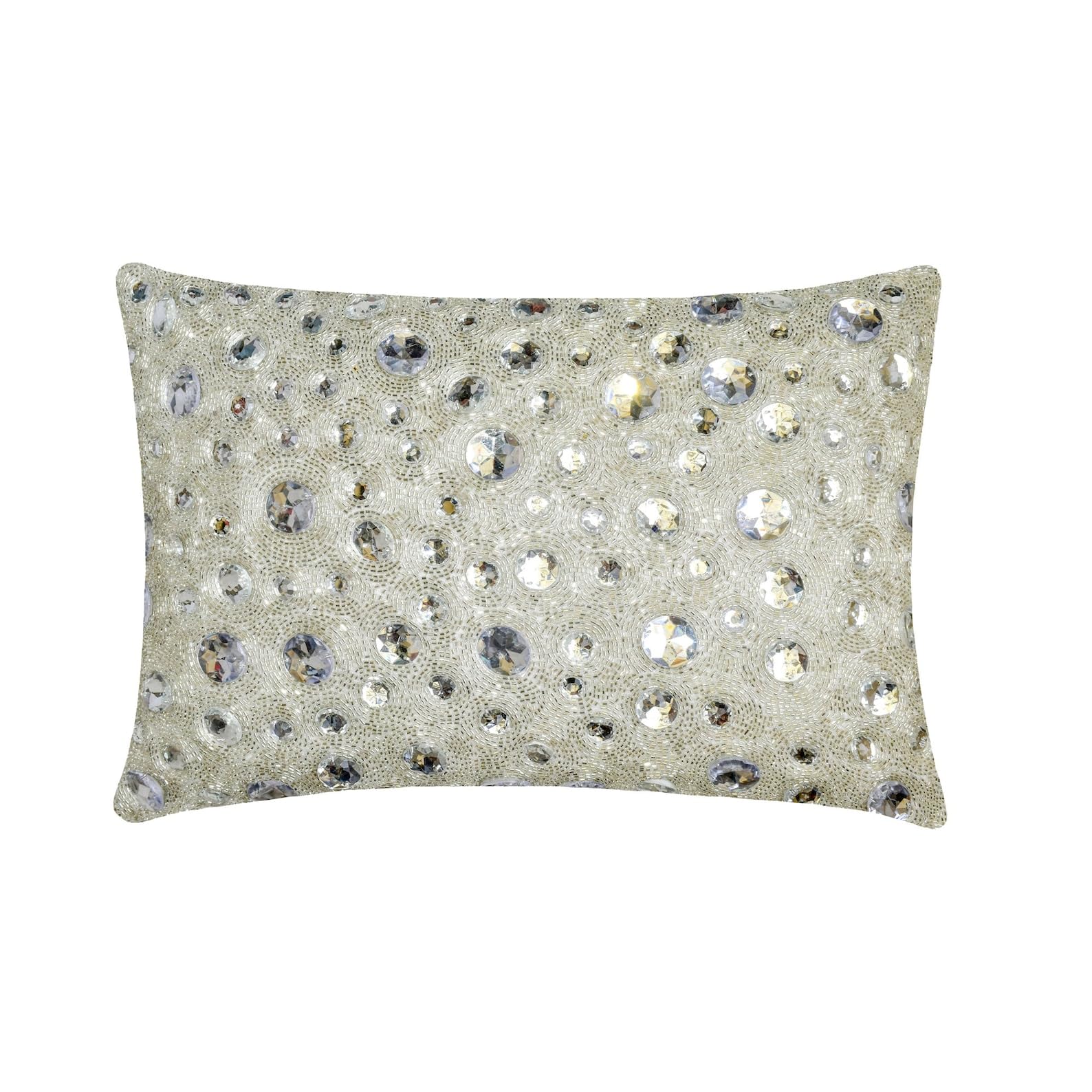 The HomeCentric Decorative White & Silver Pack of 2, 30x60 cm (12"x24") Lumbar Cushion Covers, Silk Beaded & Crystal Lumbar Cushion Covers, Abstract Pattern Modern Style - Julielt