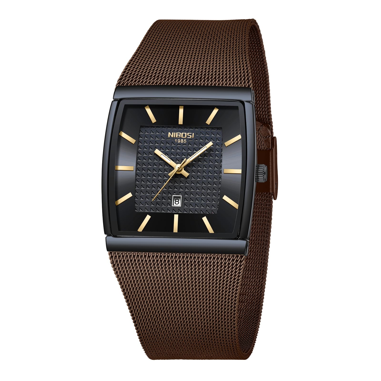 NIBOSI Orologi da uomo Orologi analogici quadrati al quarzo in acciaio inossidabile per uomo Cinturino a maglia Impermeabile Orologio sportivo da lavoro con datario