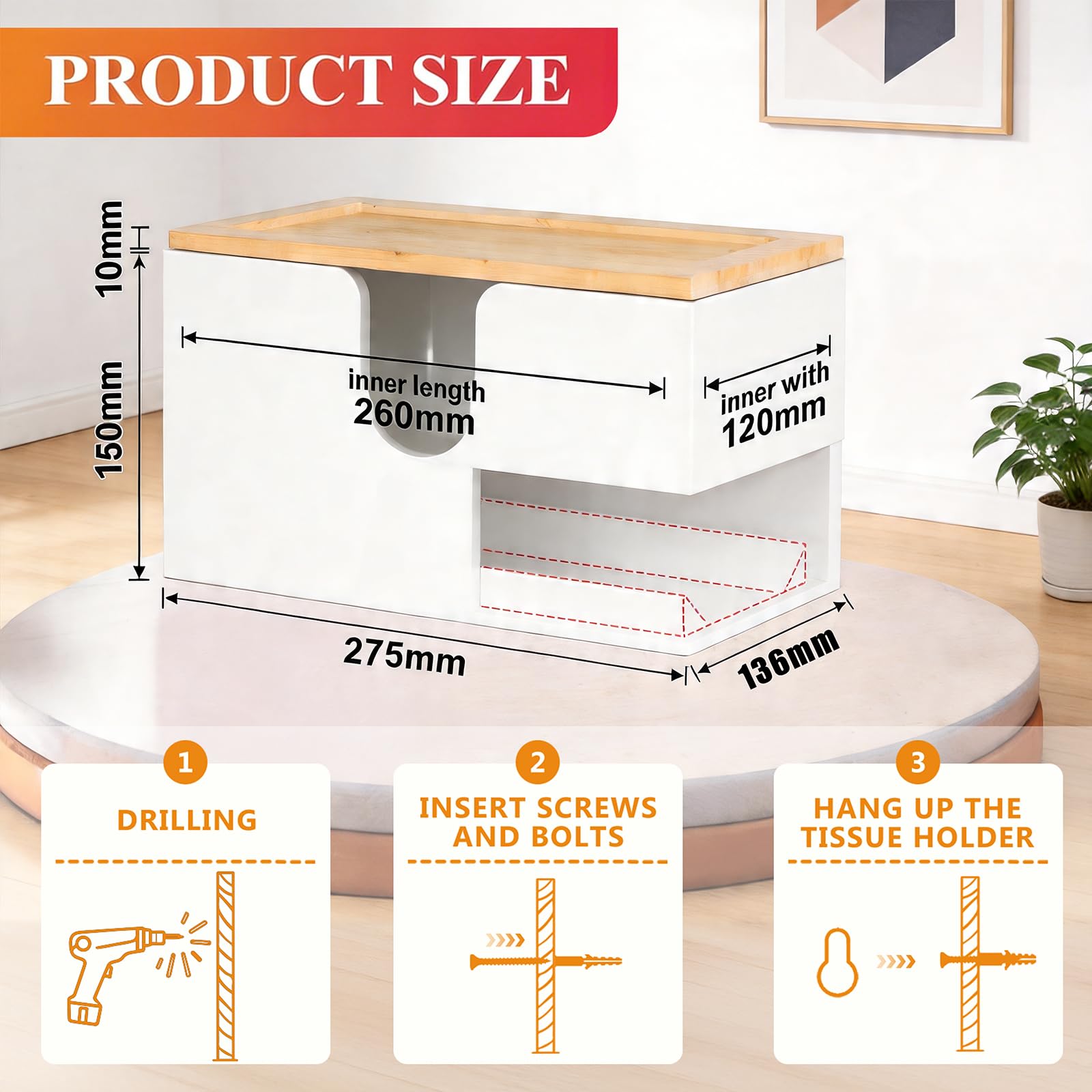 Distributeur Essuie Main Mural en Bambou,27.5x16x13cm,Distributeur de Papier Multifonction,Couvercle Magnétique, Compatible Pliées V/C/Z, Cuisine & Salle de Bain