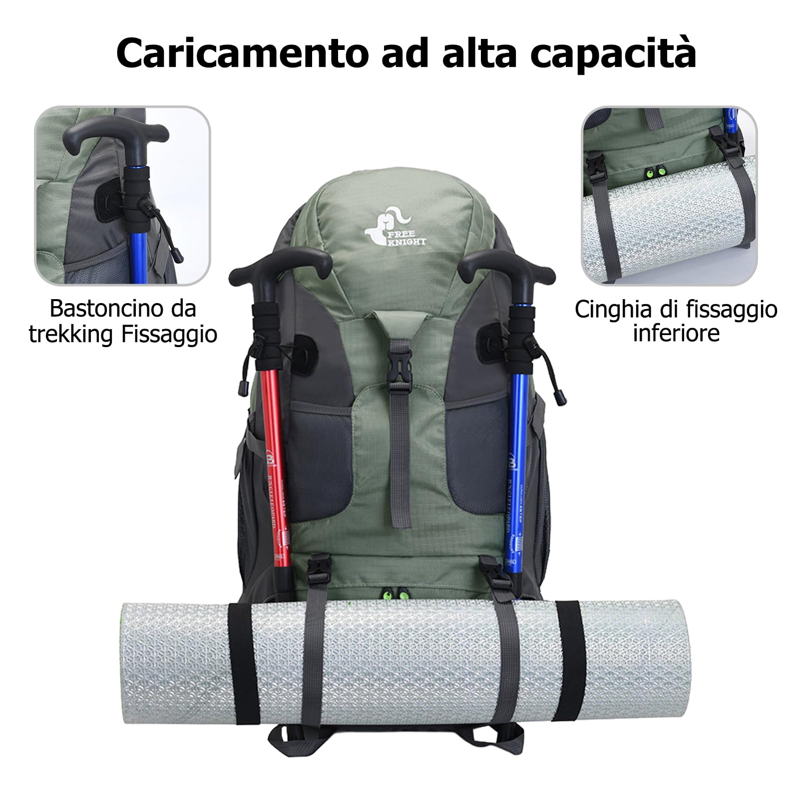 50L Zaino da Trekking Zaino Grande Impermeabile Zaini Poliestere Donna Uomo Backpack per Escursionismo Campeggio Arrampicata Viaggio Blu Marino