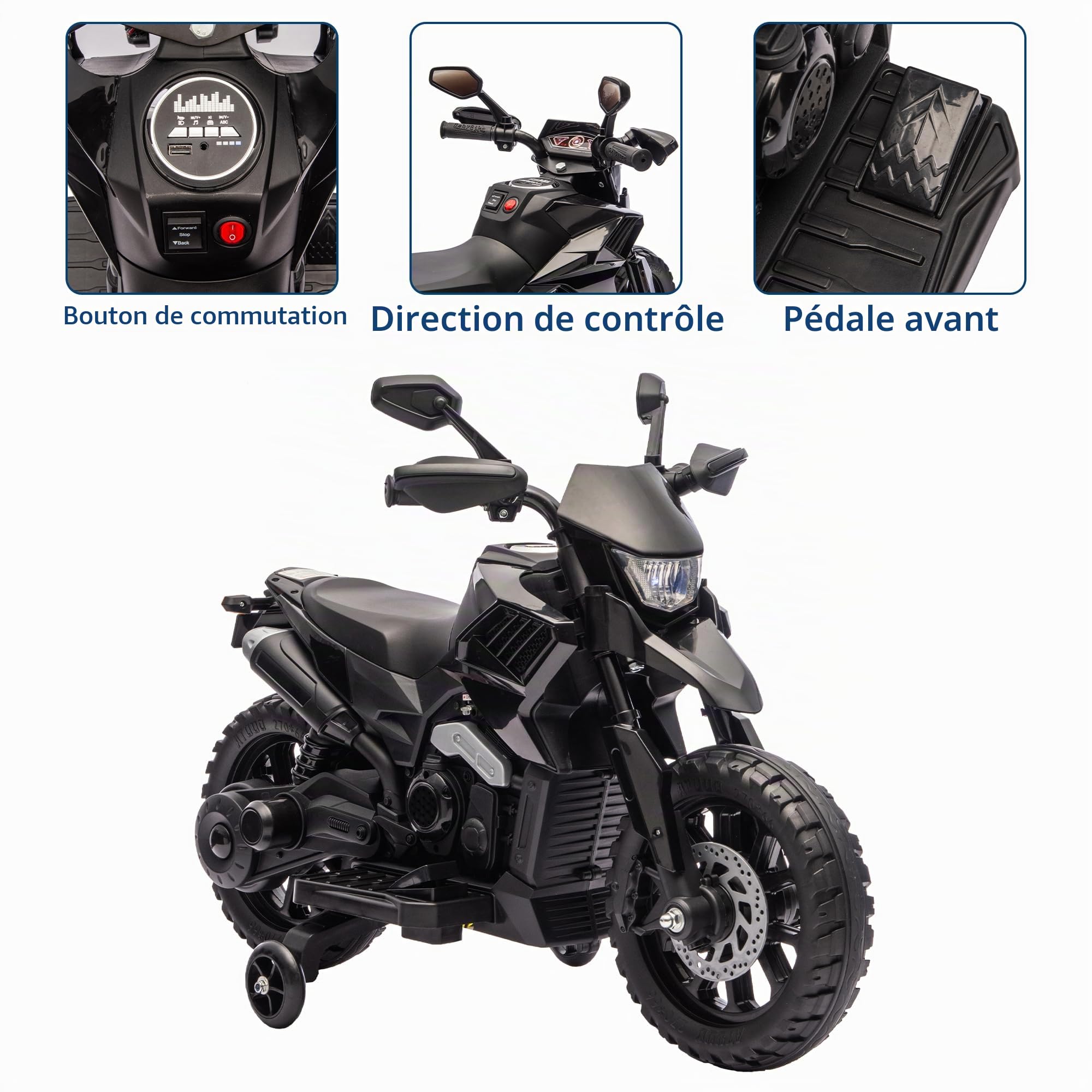 Moto Electrique Enfant Tout Terrain 6V Motocross Phares Musique Klaxon 3-6