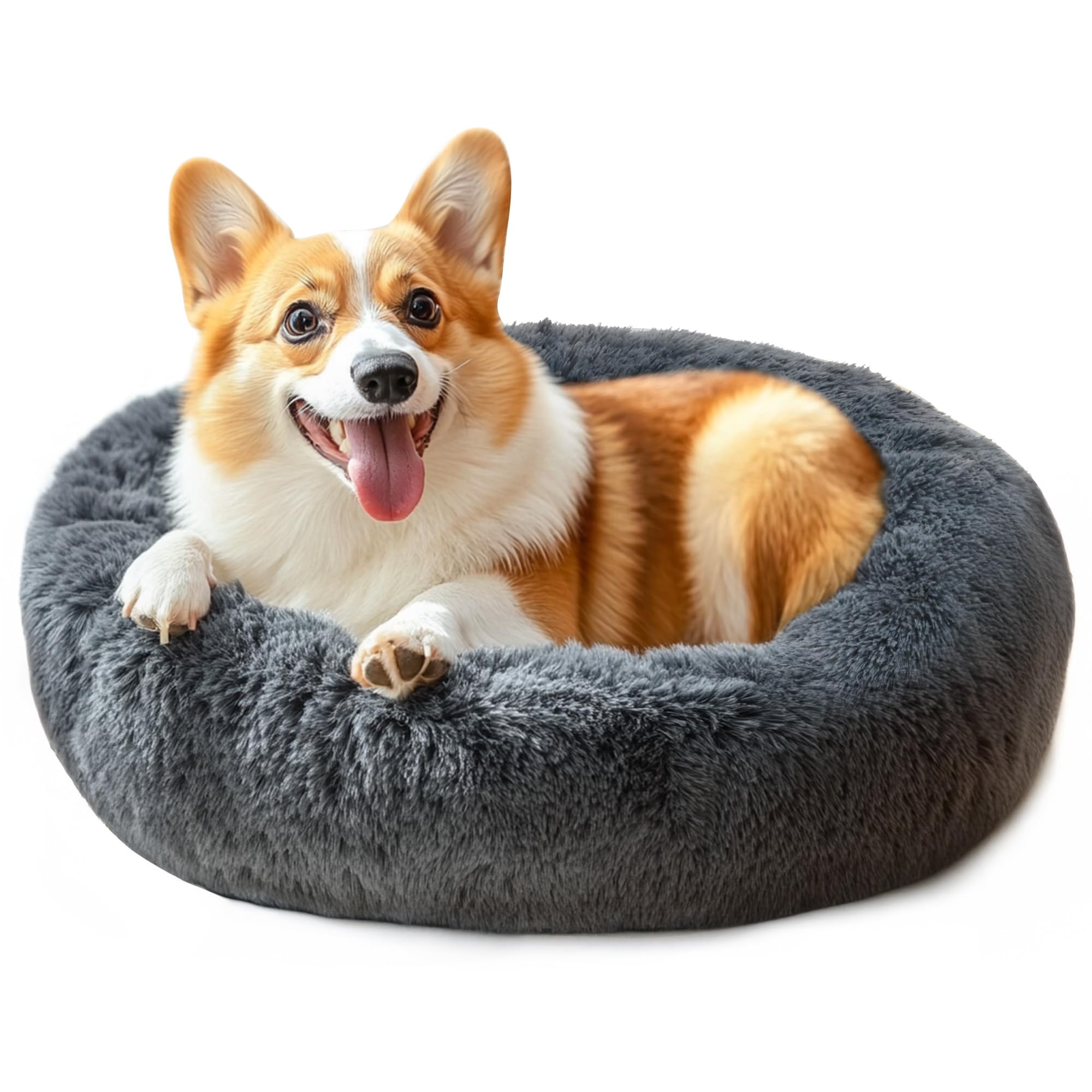 Photo 1 of Hoewina 28" Dog Bed, Dark Grey Calming Donut Bed