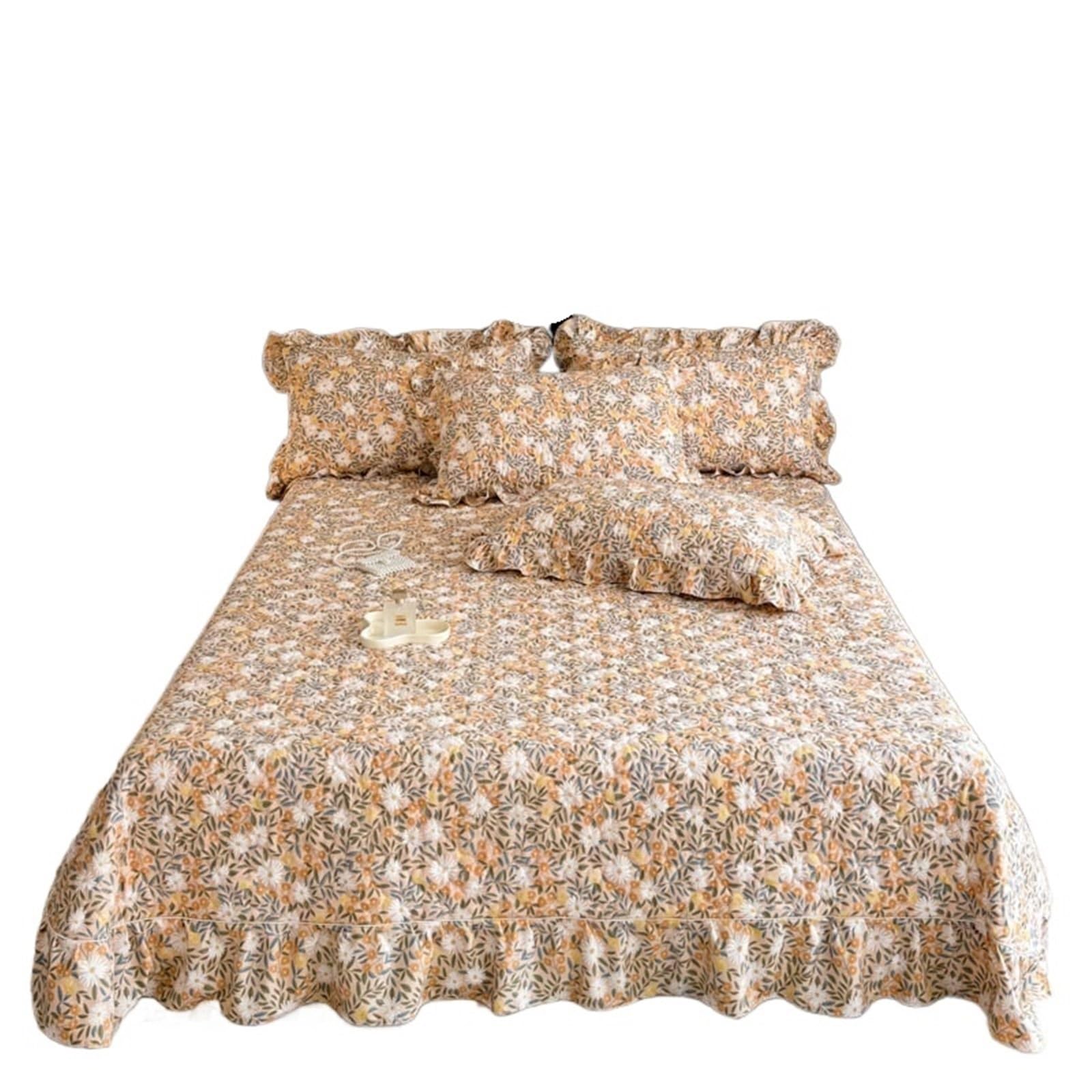 DAJGRHE Bedspread Quilted Bed Cover Ruffles Mattress Protector Thicken Linen(Color7)