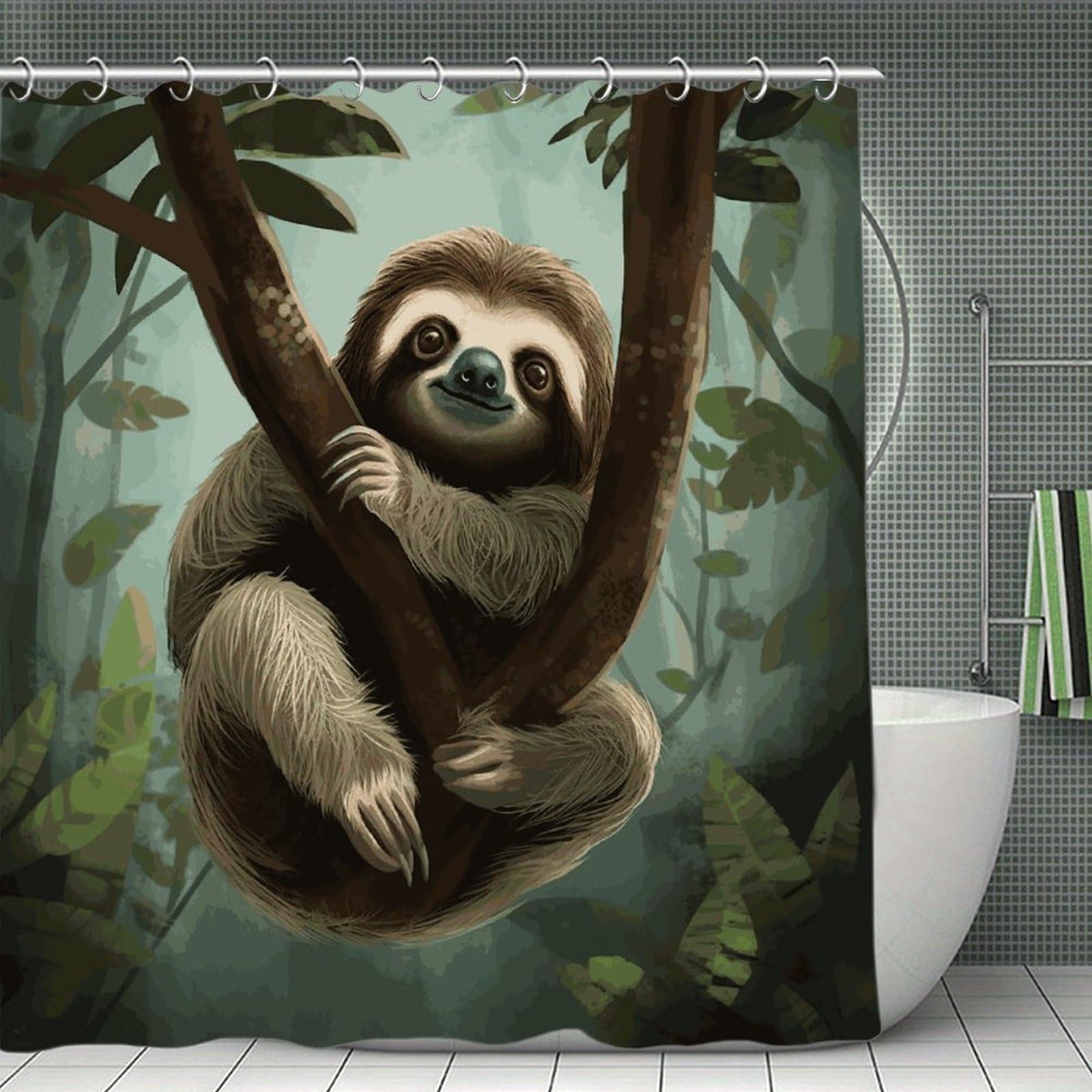 FekiLoot Sloth2 Shower Curtain with Hooks Modern Farmhouse Bathroom Curtain Waterproof Cloth Bath Curtains Cute Washable Blackout Privacy Curtains for Bathroom Bathtub 70.8"x70.8"
