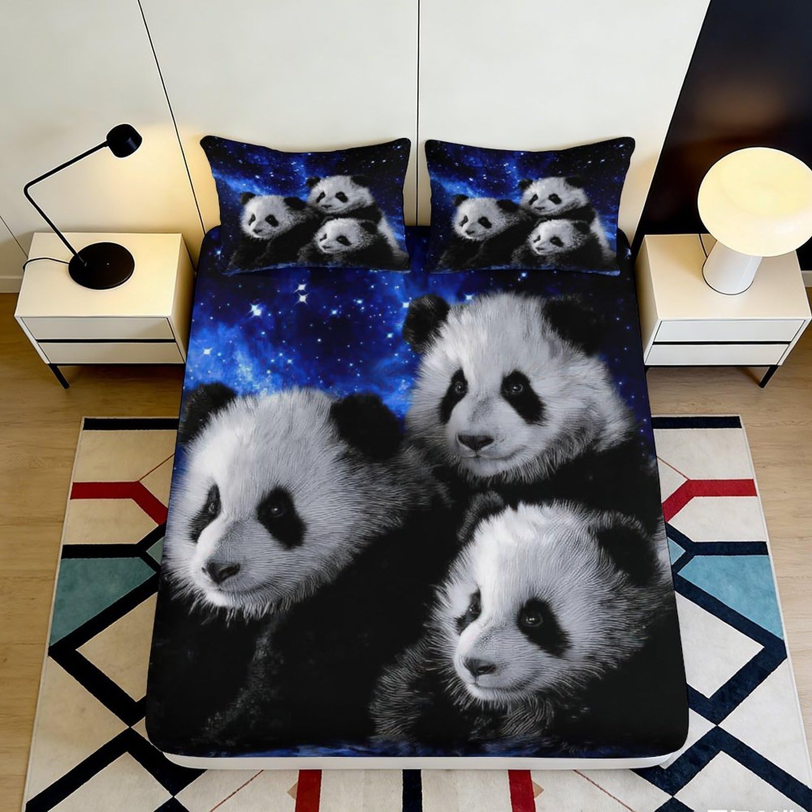 Jqzkxnhpbr Style-2 3D Printed Panda Forest Fitted Sheet Microfiber Soft Breathable Night Sky Bed Cover For Bedroom Dorm Mattress Protection Decor 90X200x25cm