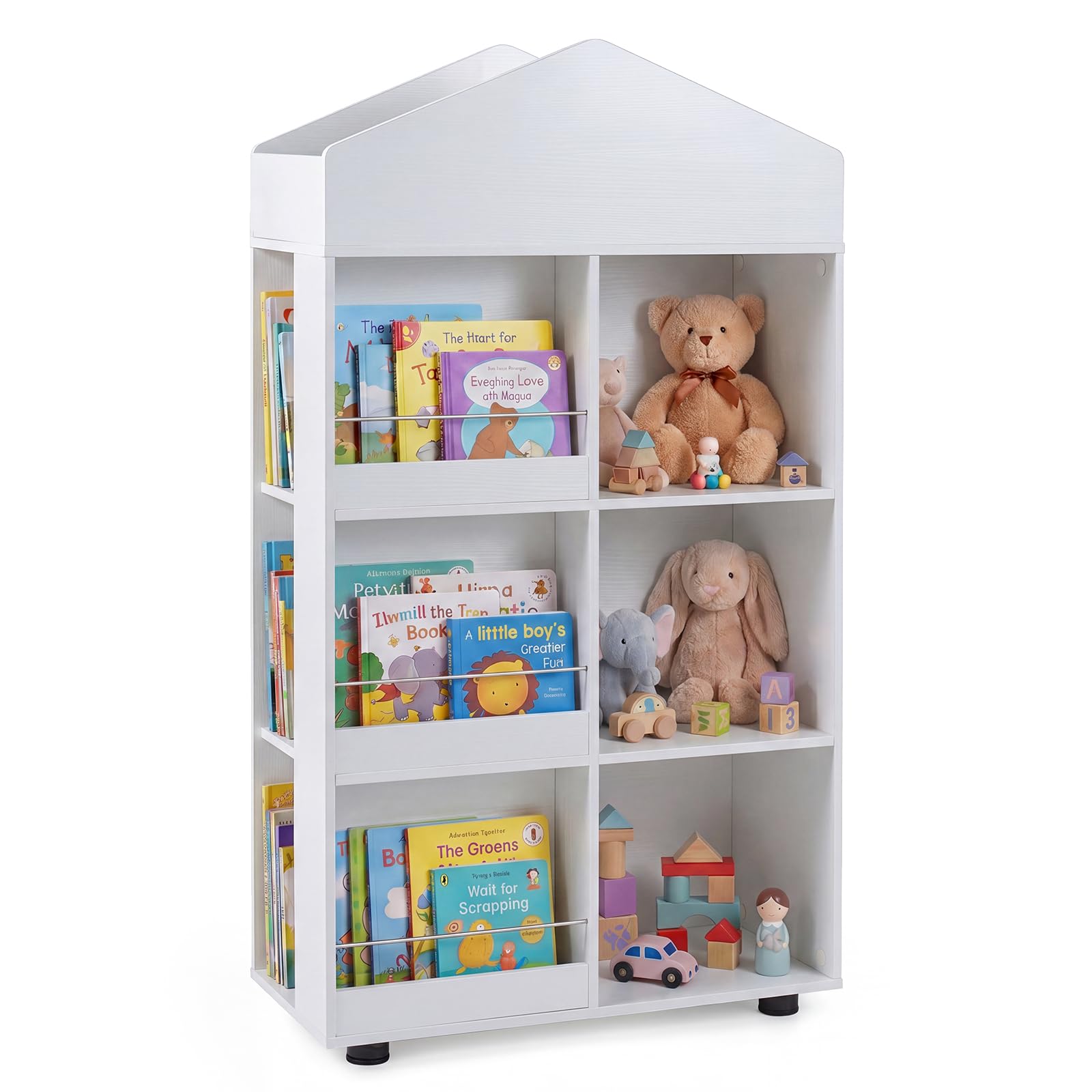 COSTWAY Kids Bookshelf, Wooden Children Storage Shelf (White)