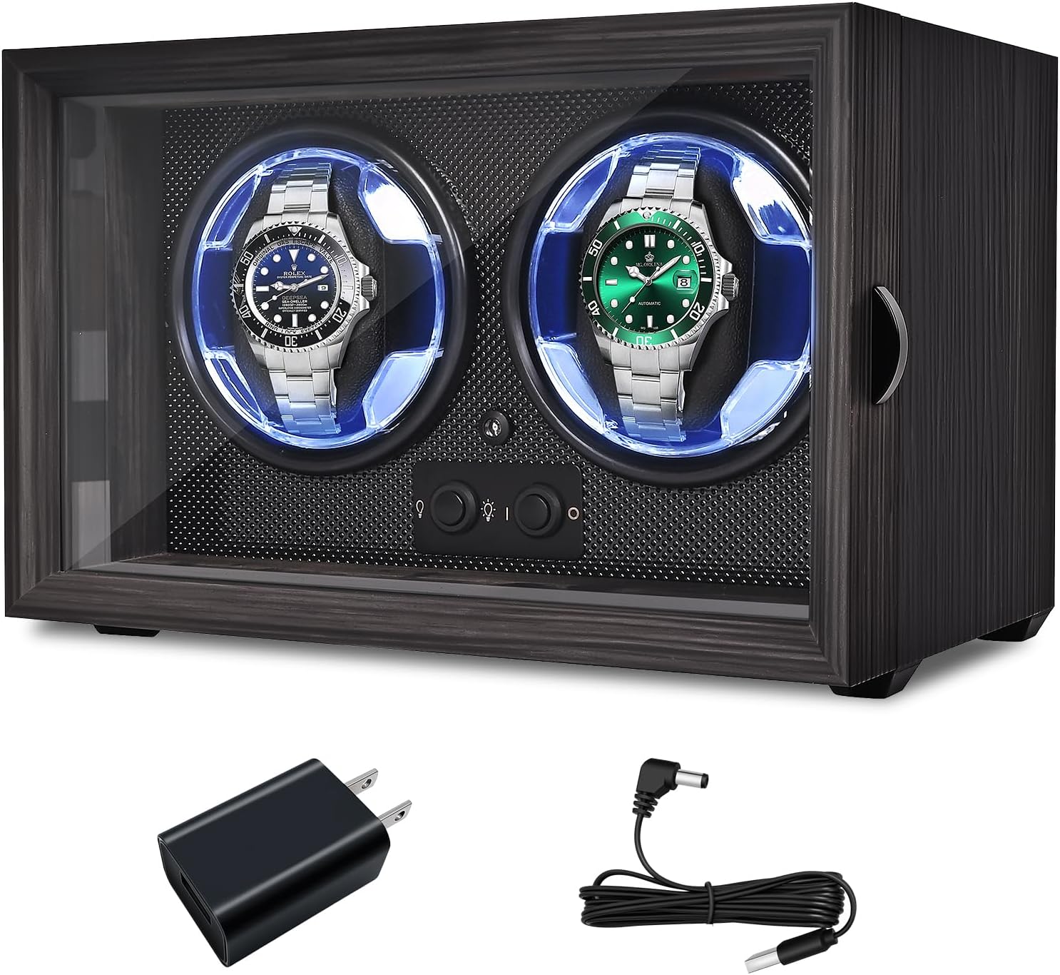 hightall luxury automatic watch winder for rolex/omega/cartier for automatic watches with whisper-quiet motor (<5db), anti-scratch memory foam & stable base for 2 watches