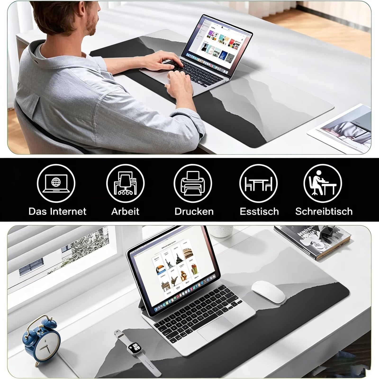 Tappetino Mouse Gaming, 1200x600mm Tappetino Mouse XXL bianco nero 0c0-258 | Mouse Pad Grande, Ottimizzato per i Sensori da Gioco, Migliora Precisione e Velocità, per Mac e PC, Paesaggio (2)