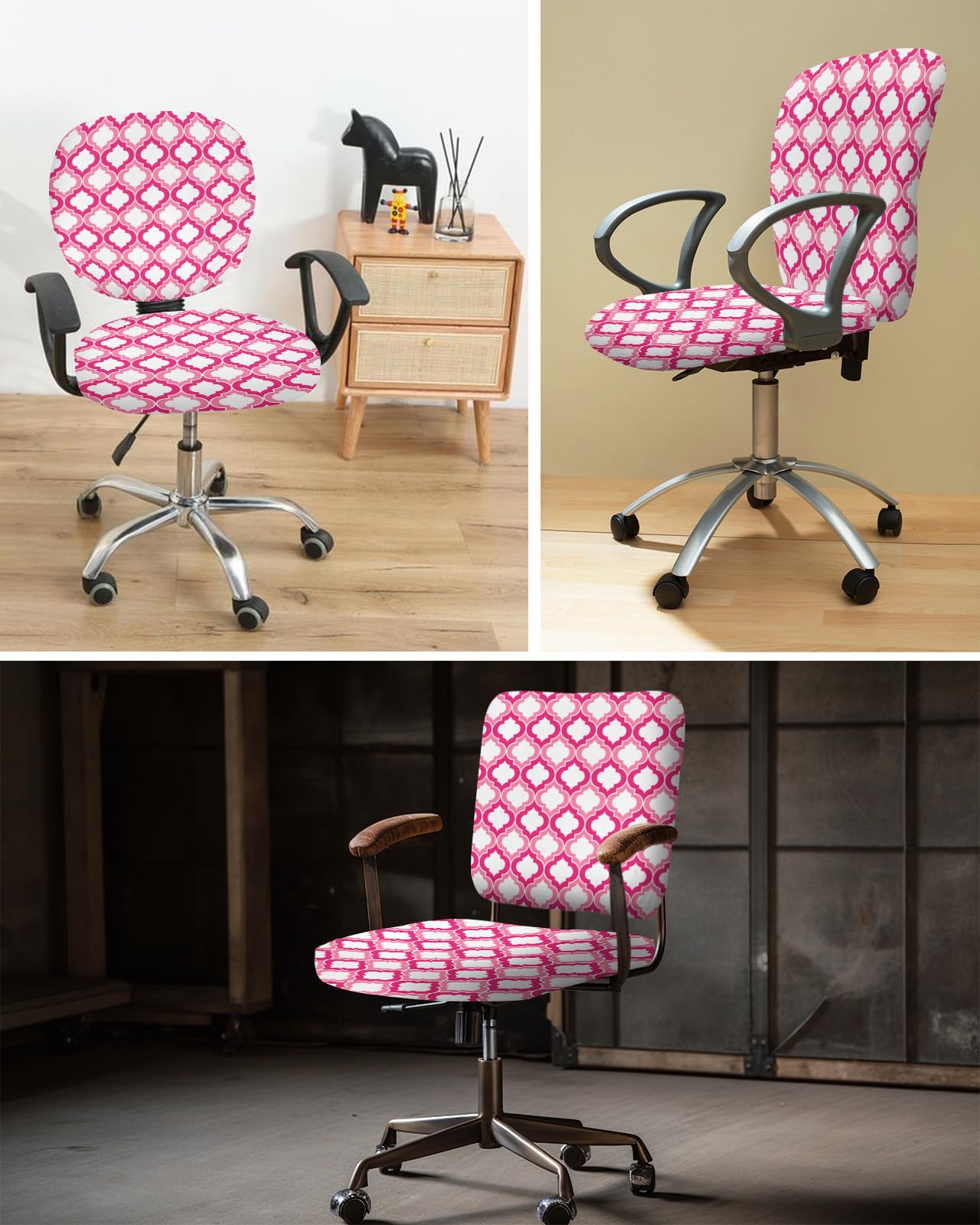 Funda Elástica Para Silla De Oficina - Color Rosa, Lavable, Extraíble, Ajustable A Cojines De 15-21 Pulgadas, Diseño De Celosía