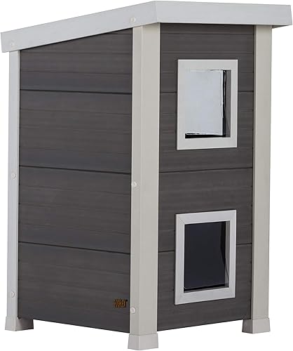Miniatura 8 de New Age Pet ECOFLEX - Casa adosada para gatos al aire libre, gris (EHKFC11-05)