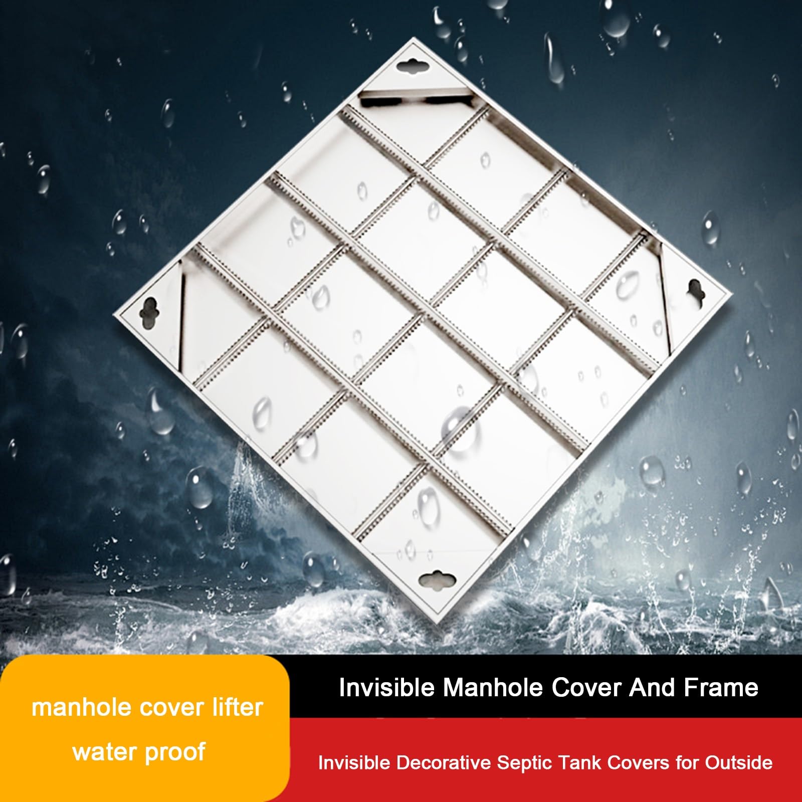 Coperchio e Telaio in Acciaio Inox per pozzetto di ispezione Invisibile, per Prato, Cortile, Fossa settica, vialetto (8 cm, 70x70 cm/27,6x27,6 Pollici)