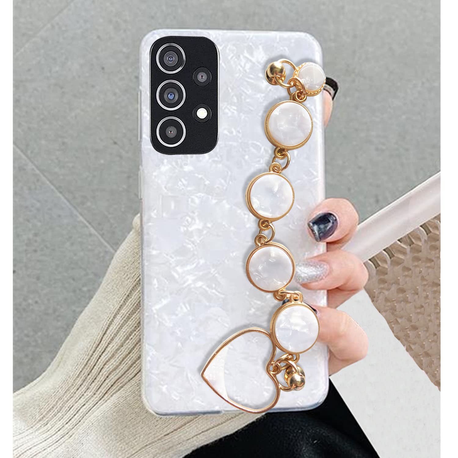 KC Back Cover for Samsung Galaxy A53 5G, Round Marble Wrist Bracelet Chain Holder Soft Silicone Marble Shell Case (White) (B0B97Q1S7D) Amazon Price History, Amazon Price Tracker
