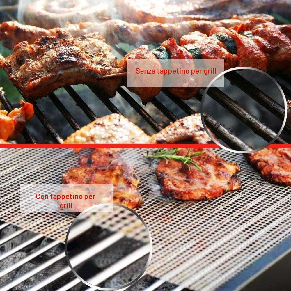 Set di 6 BBQ Grill Mesh Tappetino per Barbecue, Riutilizzabili Griglia Rete Barbecue Tappetini per Grigliare Carne, Verdure, Cucinare, Grigliare e Cuocere, 40 x 33 cm (6)