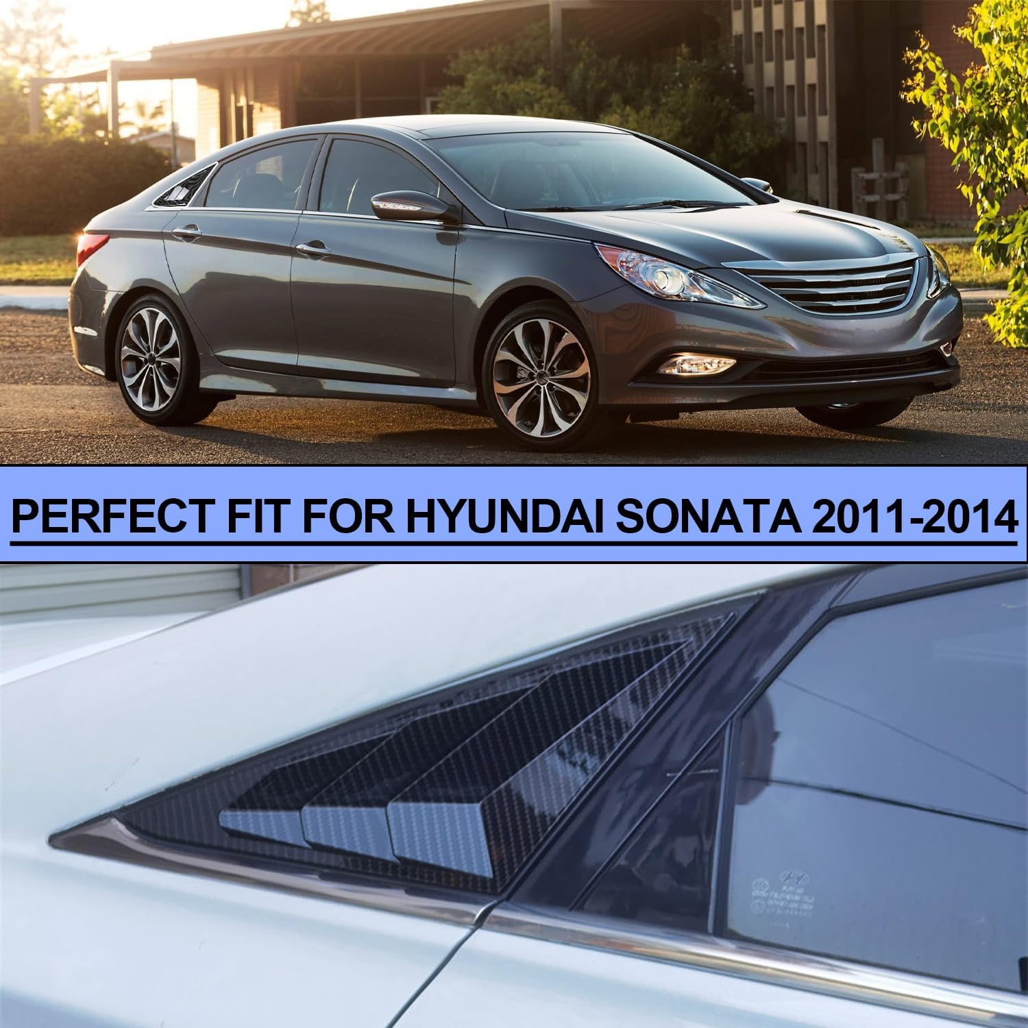 for Hyundai Sonata 2011 2012 2013 2014 Accessories Racing Style Rear Side Window Louvers Side Window Scoop Covers Vent Auto Exterior Decoration Accessories 2PCS(Carbon Fiber)