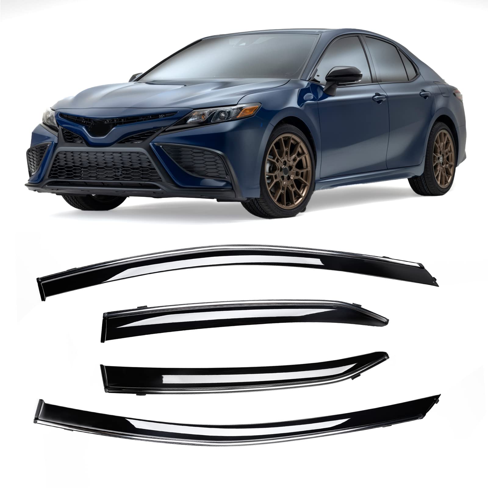 Photo 1 of Kinwrdsn Tape-on Side Window Window Visor Deflectors Rain Guards for Toyota Camry 2018-2023,Vent Deflector,Window Visor