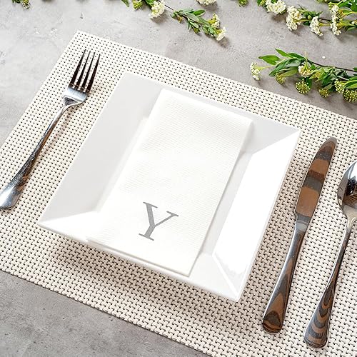 Miniatura 177 de Luxenap - Toallas de invitados de 15.8 x 7.9 pulgadas, 50 toallas de mano con letras plateadas, letra "P", fuente Sans Serif, servilletas de papel