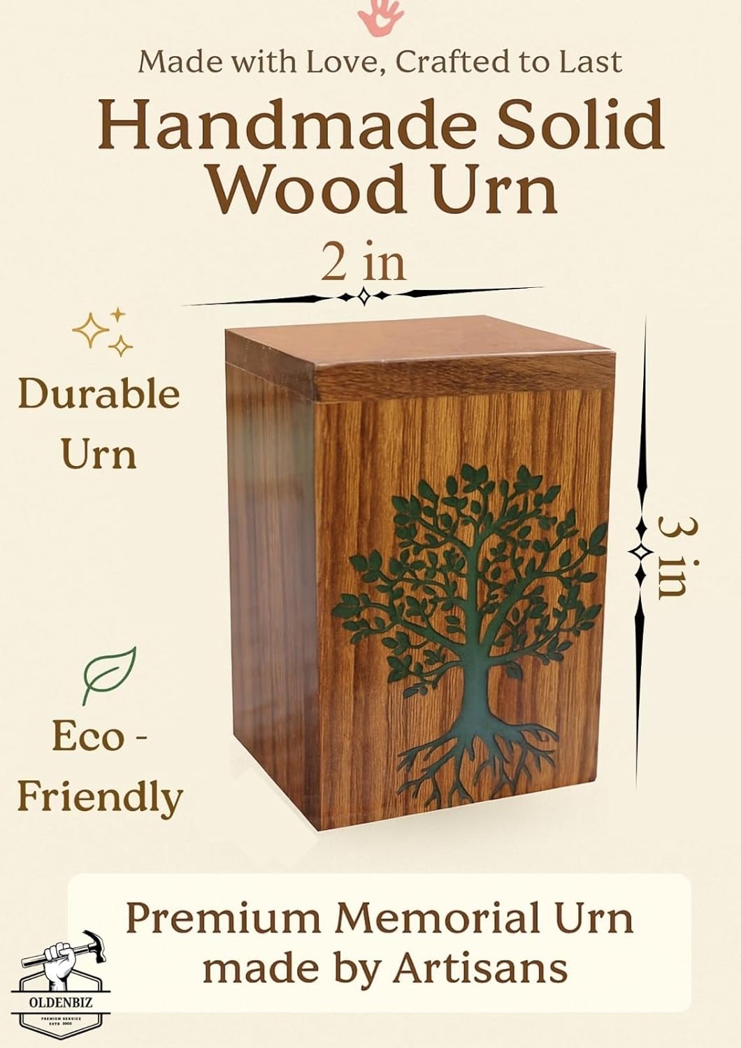 Wooden Resin Cremation Urn for Human Ashes – Keepsake Memorial Urn Box – Handmade Funeral Ashes Container for Adults or Pets Keepsake for Family Sharing - Image 2