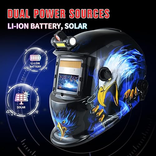 Miniatura 8 de TRQWH - Casco de soldar con luz, color real, oscurecimiento automático, cascos de soldadura para hombres, con energía solar, con capucha de