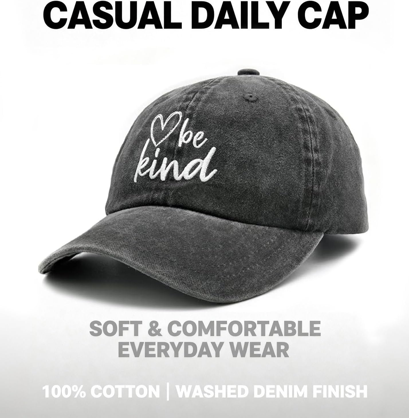 Waldeal Be Kind Trendy Women's Cotton Hip-Hop Baseball Cap Embroidered Fashion Unisex Hat - Image 3