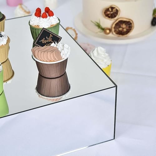 Miniatura 9 de Efavormart - Soporte para caja de pastel de acrílico plateado, 14 x 14 pulgadas, con acabado de espejo, elevador de pedestal con parte inferior hueca