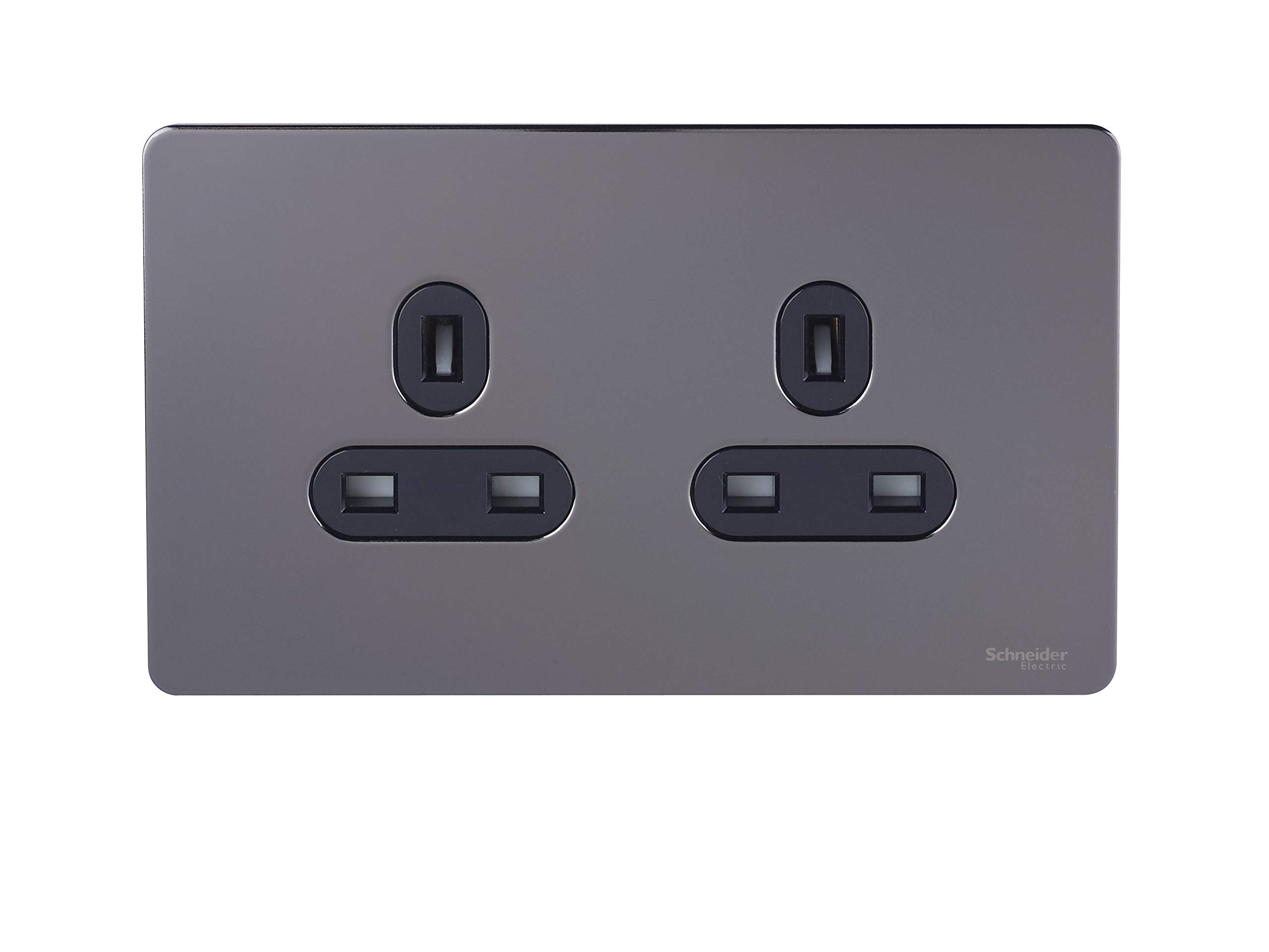 Schneider Electric Ultimate Screwless Flat Plate - Double Unswitched Power Socket, 13A, GU3460BBN, Black Nickel with Black Insert