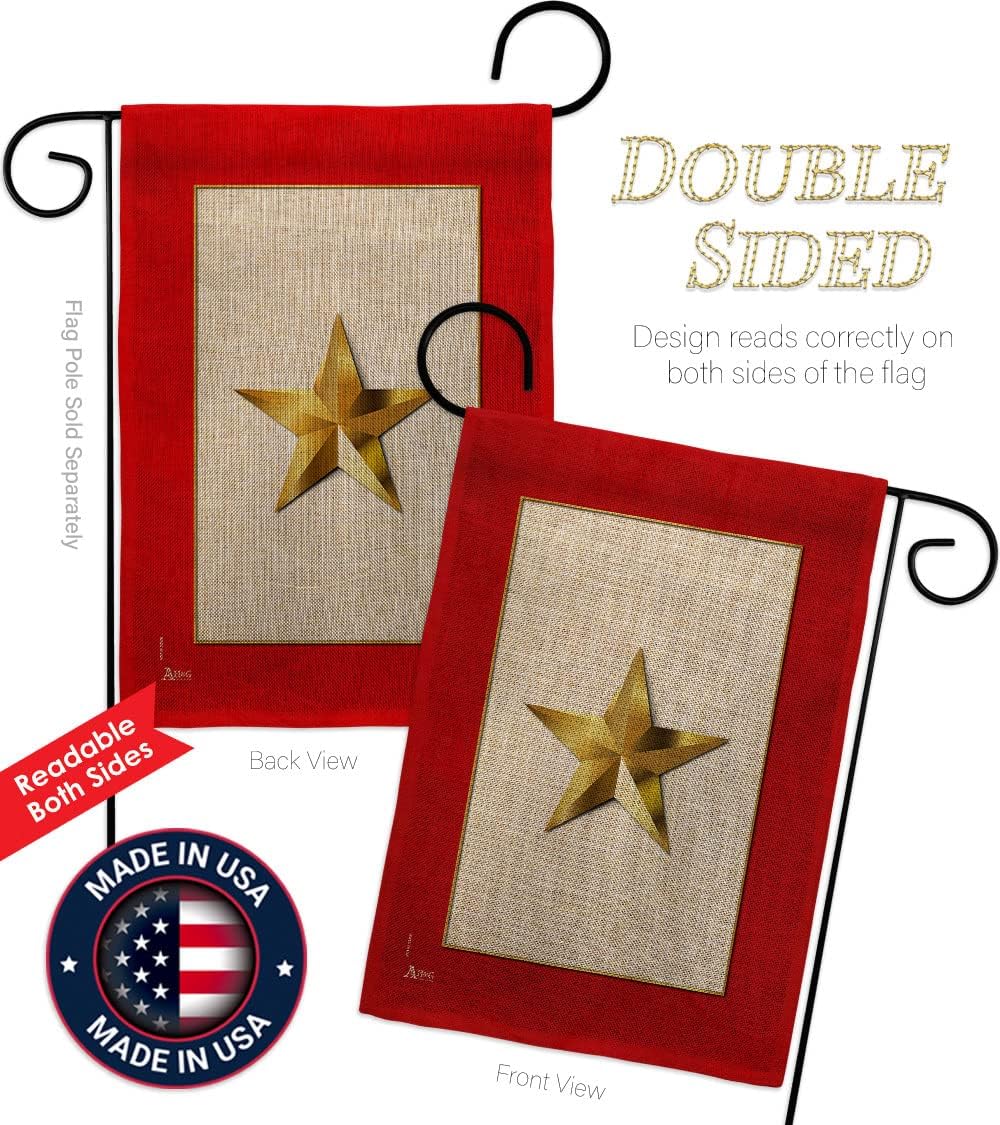 Gold Star Garden Flag Burlap Home Decor Banner Wall Art Patio Lawn Porch Room Decorations Small Outdoor Tapestry Yard Sign Armed Forces Official US Military Memorabilia Memorial Day Gift Made in USA