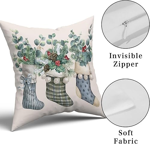 Miniatura 5 de Giwawa Juego de 2 fundas de almohada de eucalipto para calcetines de Navidad, a cuadros, diseño de cuadros de búfalo, 18 x 18 pulgadas, funda de