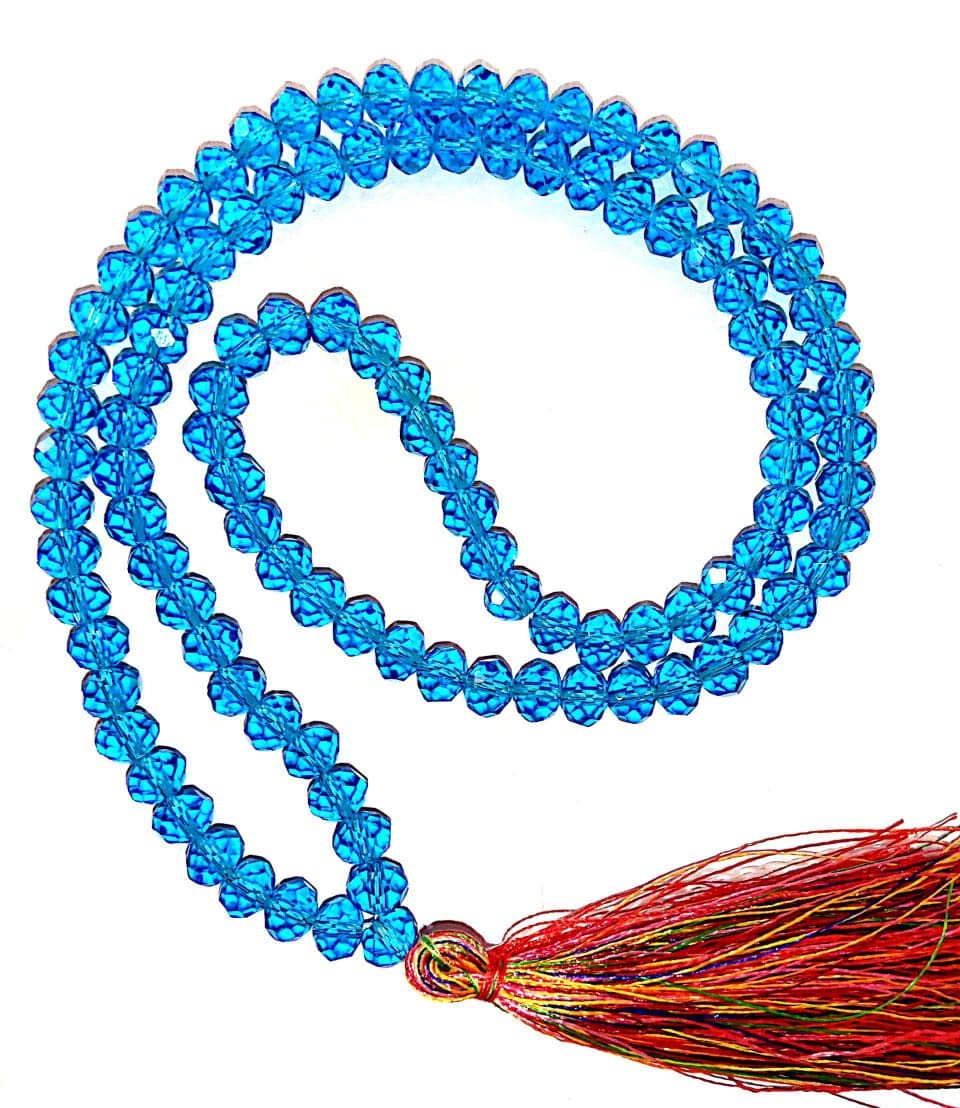 Firoza Crystal Turquoise Blue Agate Japa Mala 108+1 Beads 8mm Sapphire Quartz Gemstone Necklace For Shani japa Wearing Men & Women-image-11