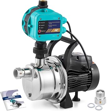 Hanchen Water Pressure Booster Pump with Controller, Automatic Shallow Well Jet Pump 2-in-1 for Home Garden, 607 GPH Self-Priming Boosting Pump 110V, SUS 304 Stainless Steel