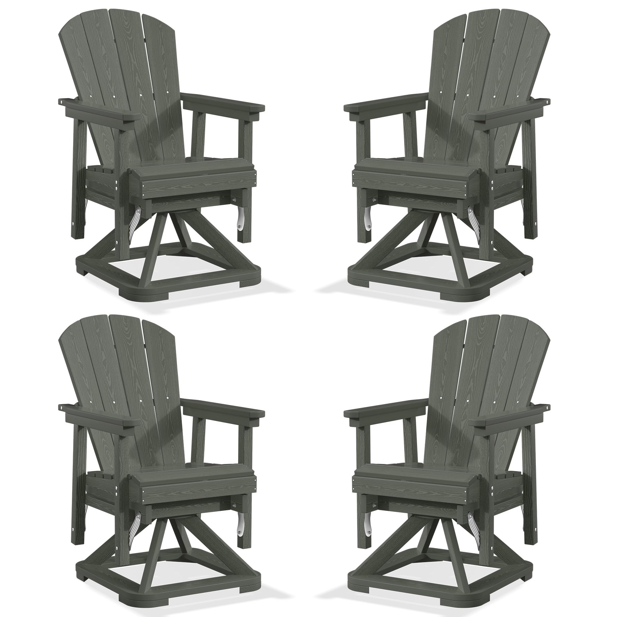 PLUUV Adirondack Swivel Glider Chair Set of 4, 360 Degree Rotation, Grey